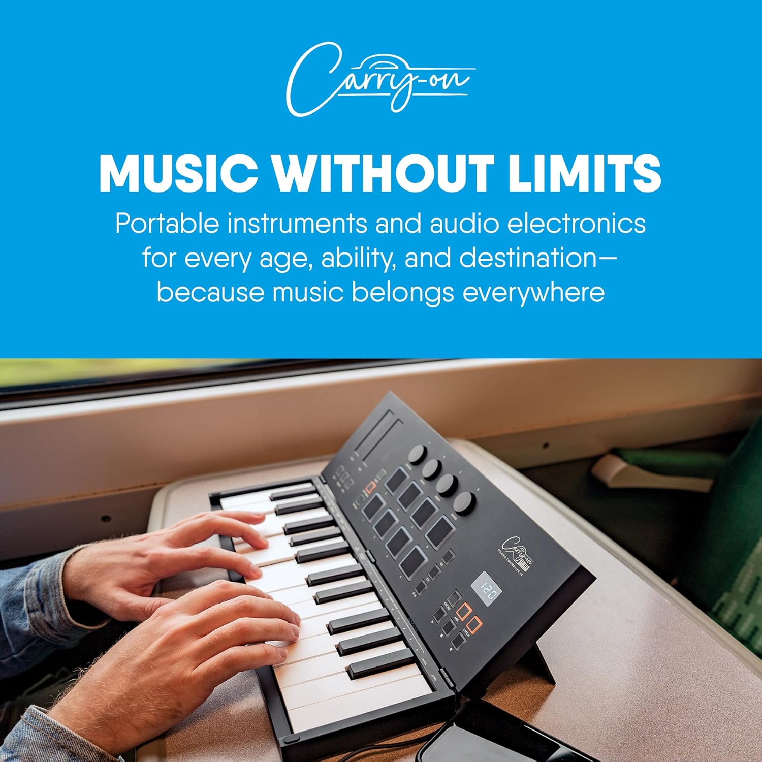 Carry-on Folding MIDI Controller 25 - MIDI Over Bluetooth &USB Ultra-Portable Keyboard Controller - Built-In Battery for Professional Music Production - Compatible with Mac, PC, iOS