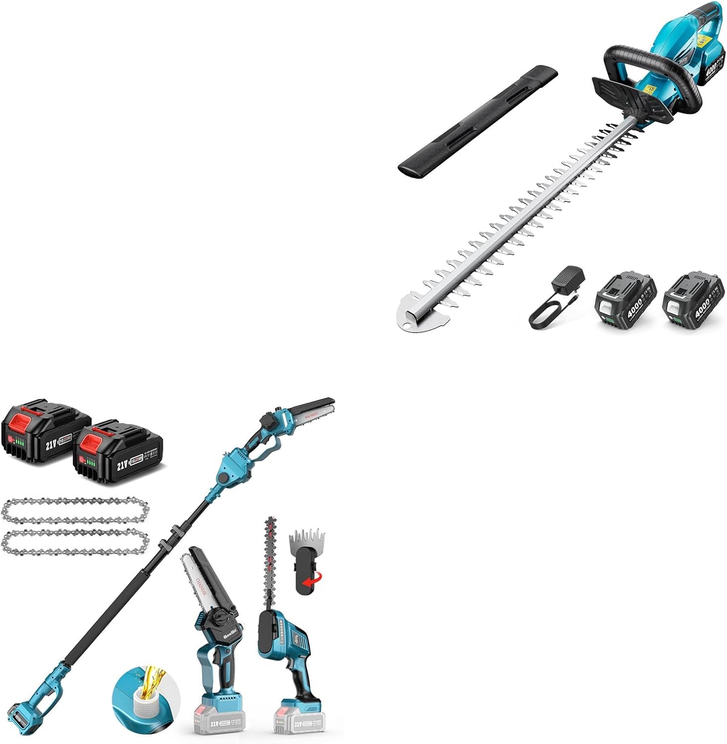 SEESII Cordless Hedge Trimmer for Garden: Electric Handheld Bush Trimmer+SEESII 6-in-1 Cordless Pole Saw & Hedge Trimmer Combo