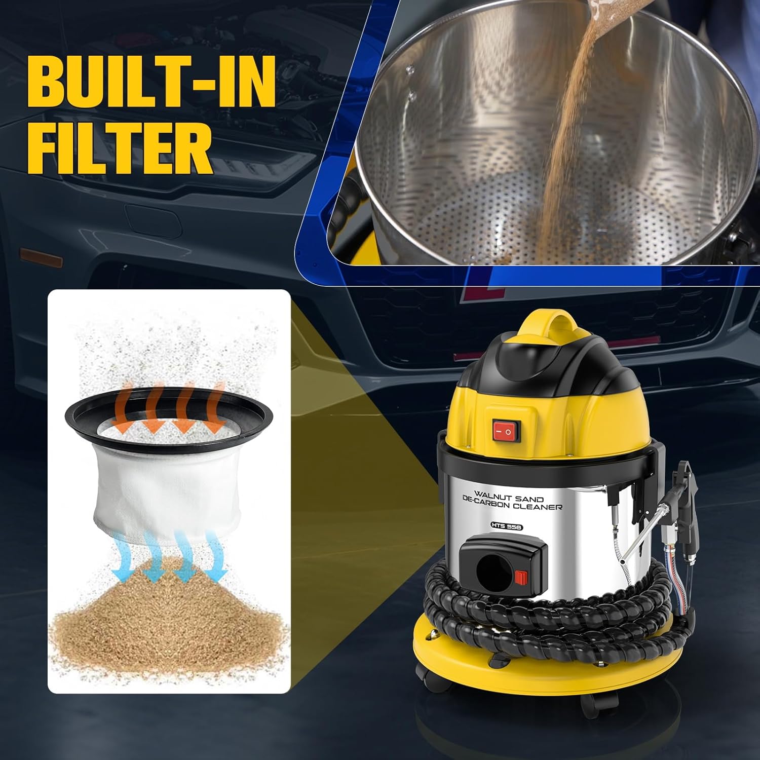 Walnut Blaster Kit for Carbon Cleaning, 1200W Engine Intake Valve Cleaner Machine, Automotive Engine Carbon Remover with 2kg Walnut Sand, Sand Blaster for Carbon Cleaning HTS558