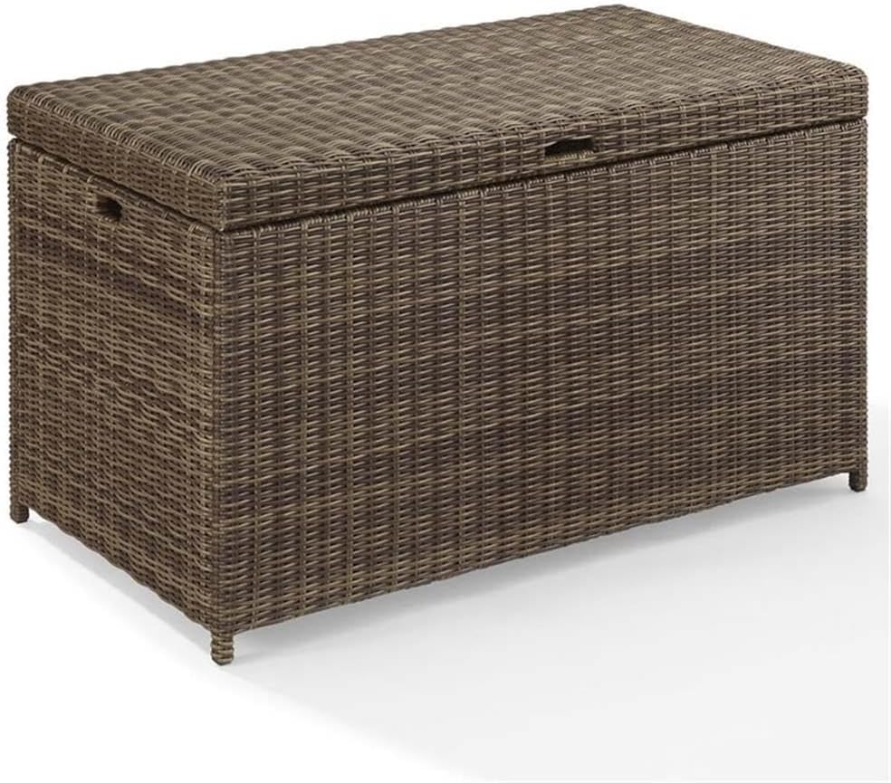 Pemberly Row Modern Wicker/Rattan Patio Deck Box in Weathered Brown
