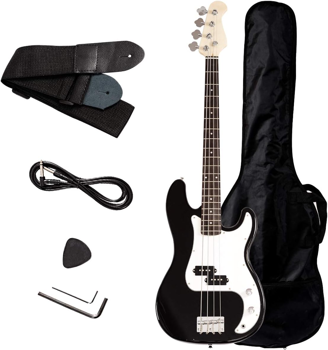 S AFSTAR Electric Bass Guitar 4 Strings Full Size Electric Bass with Amp Cord Strap & Carrying Bag, Rosewood Exquisite Stylish Bass Guitar for Starters Beginners Junior Senior Adults