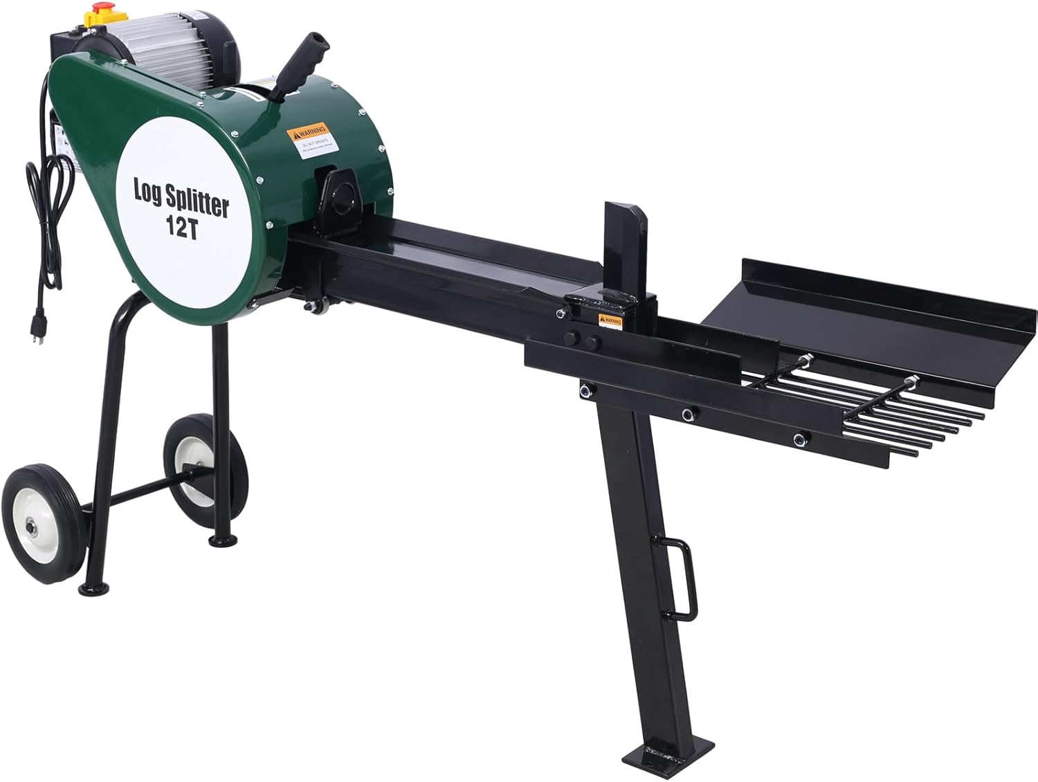 Electric Log Splitter 12Ton 2HP Horizontal Double Flywheel 130mm Blade 100-470mm Wood Length 8in Wheels Portable Splitting Machine