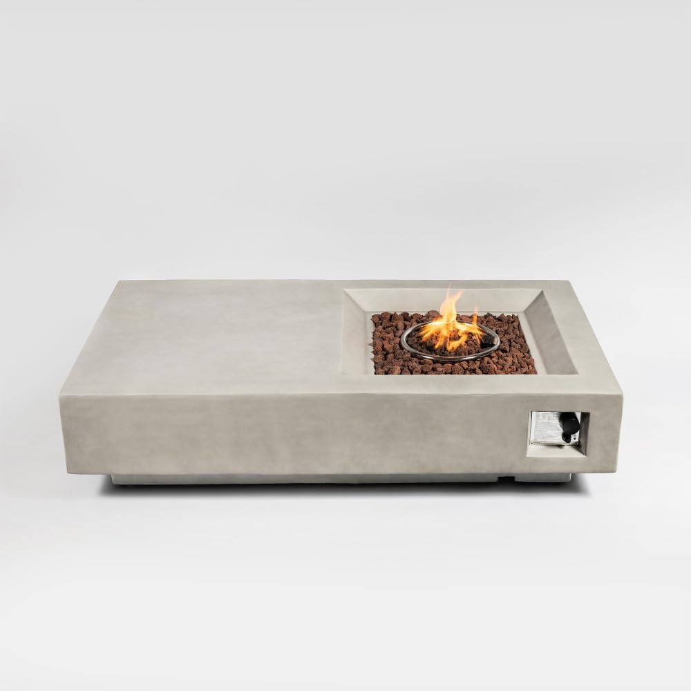 60 Inch Concrete Propane Fire Pit Table with 50000 BTU Stainless Steel Burner for Outdoor Patio Garden Backyard Decor