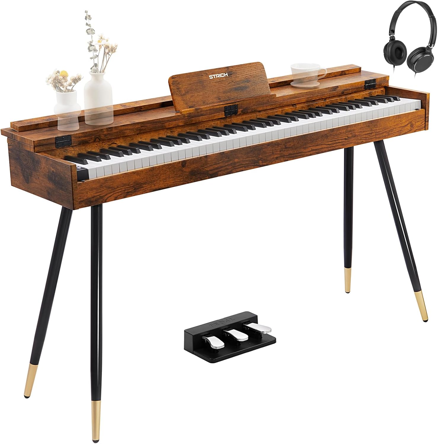 STRICH 88 Key Digital Piano, Hammer-Action Weighted Keyboard, Full Size Desk Cover Electric Piano Keyboard with Stand, 25Wx2 Speakers, Headphones, Three Pedal, SDP-350S(Furniture Style)