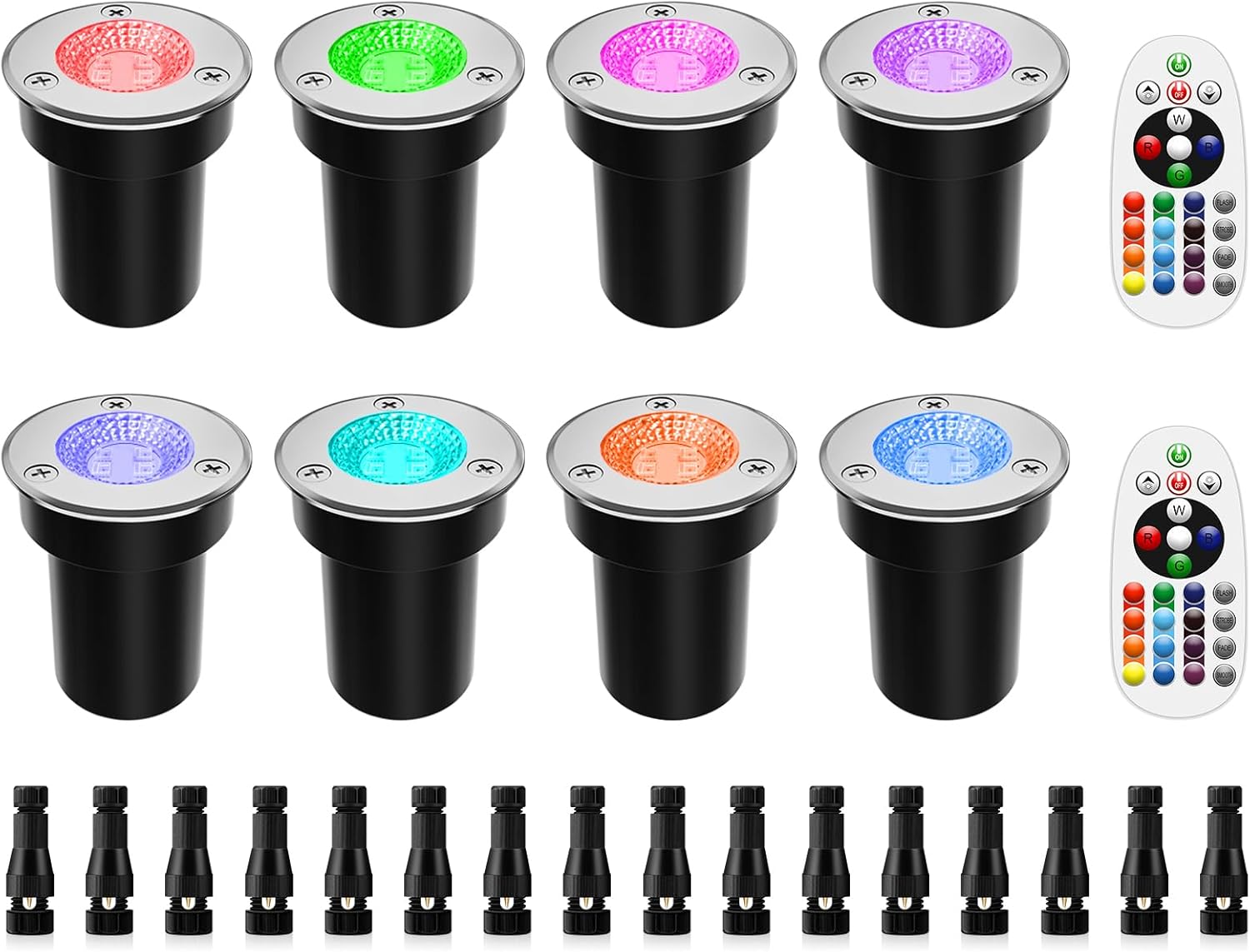 ZUCKEO RGB Low Voltage Landscape Lights LED Color Changing Well Lights, Outdoor In Ground Light Waterproof Accent Spotlights 12-24V Landscape Lighting for Yard Garden Pathway(8Pack with Connectors)