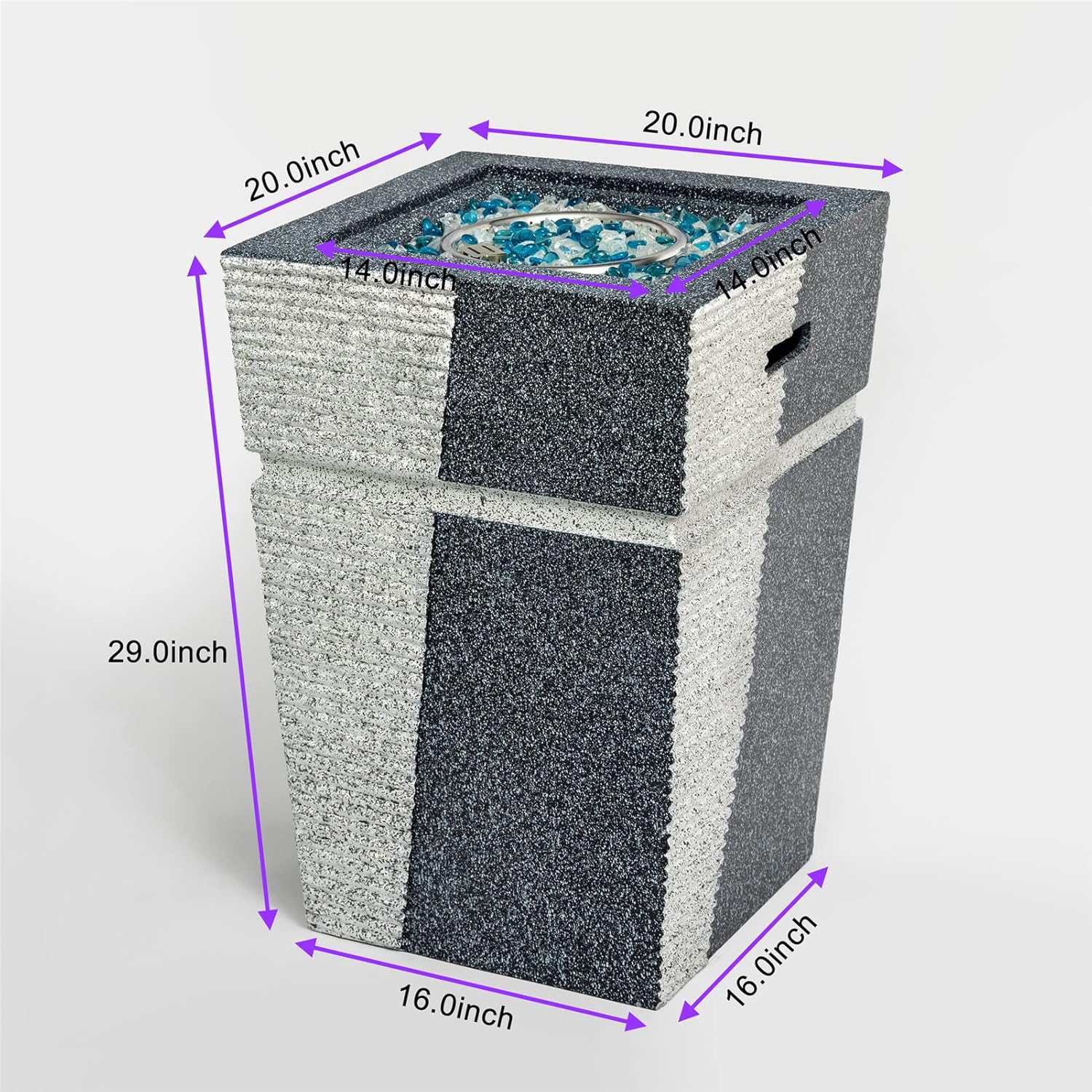 Outdoor Concrete Fire Pit Column, Propane Fire Column 50,000BTU Gas Fire Pit Table Light Grey-Blue Splice Side Table Outdoor Concrete Corner Table Patio Furniture