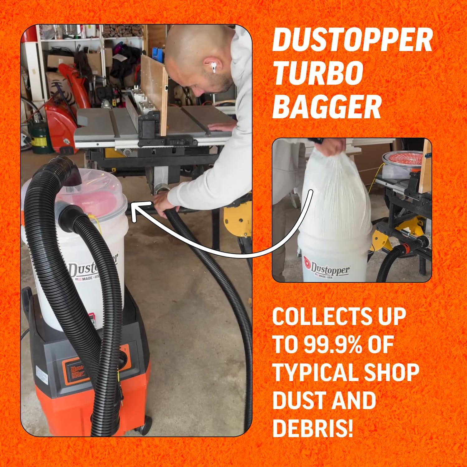 Turbo Bagger Shop Vacuum System – High-Performance Dust Collection System with Accessories for Wet Dry Vacuum System, Great for Shops, Garage, and Workshop, 5.8 Gallon, Ships in 2 Packages