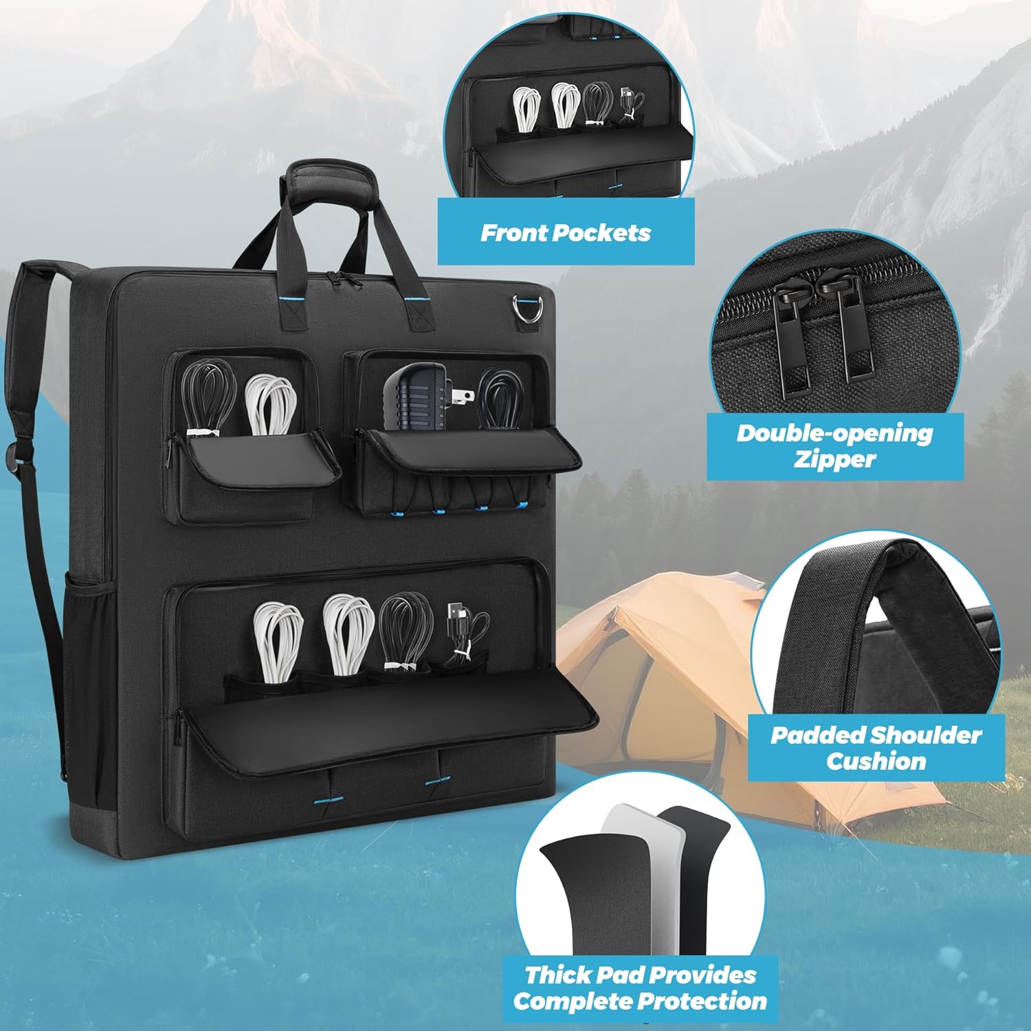 Travel Carrying Case Compatible with Jackery& BLUETTI& Anker 100W 200W and GRECELL Solar Generator 100W 200W&200W Pro, Solar Panel Storage Bag, Padded Carrying Case for 2 Panels with Multiple Pocket