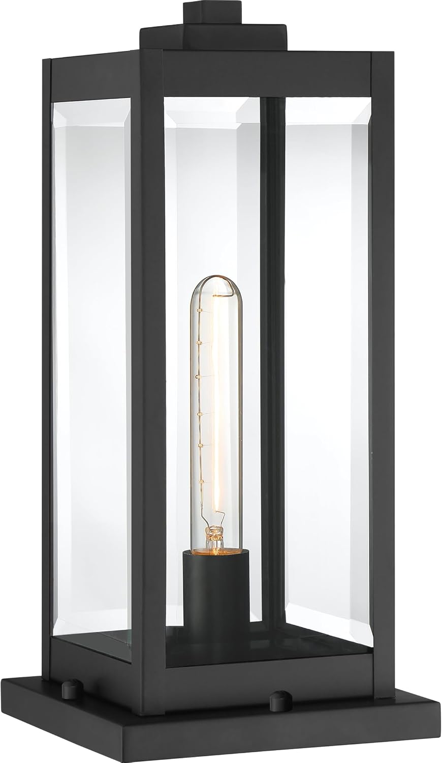 Quoizel Westover Outdoor Post Lantern, 16 Inch 1-Light Earth Black Modern Lamp Post, Clear Beveled Glass, Outside Pole Light for Patio, Porch, Fences, Garden, Pool or Driveway