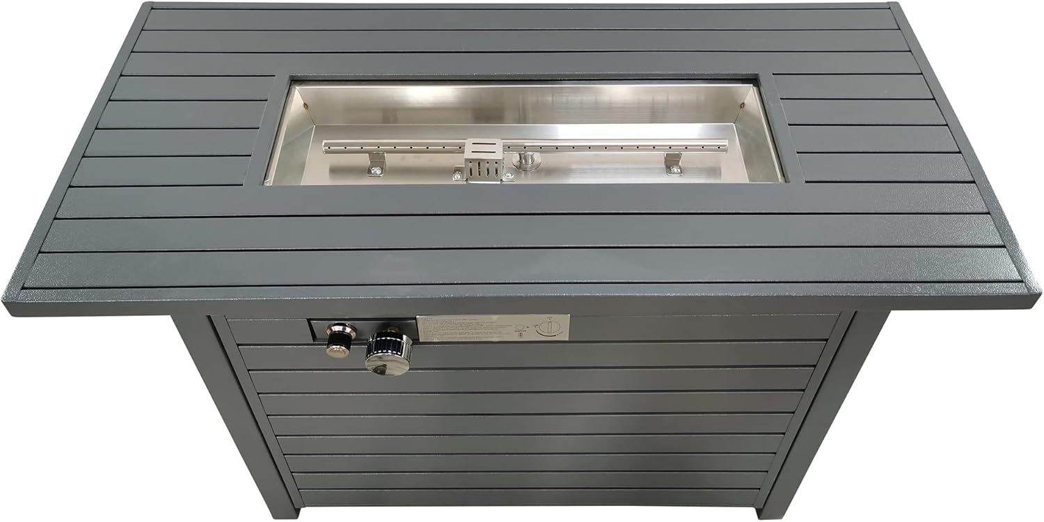 25'' H x 42'' W Steel Propane Outdoor Fire Pit Table with Lid (Grey)
