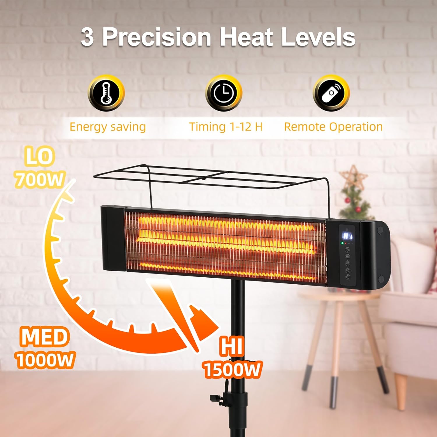 Electric Infrared Patio Heater 1500W Outdoor Portable Heaters for patio RealSmart Outdoor/Indoor Space Heater 3 Heat Modes Wall Mounted Tripod Heater IP65 TUV Certification for Garage Greenhouse