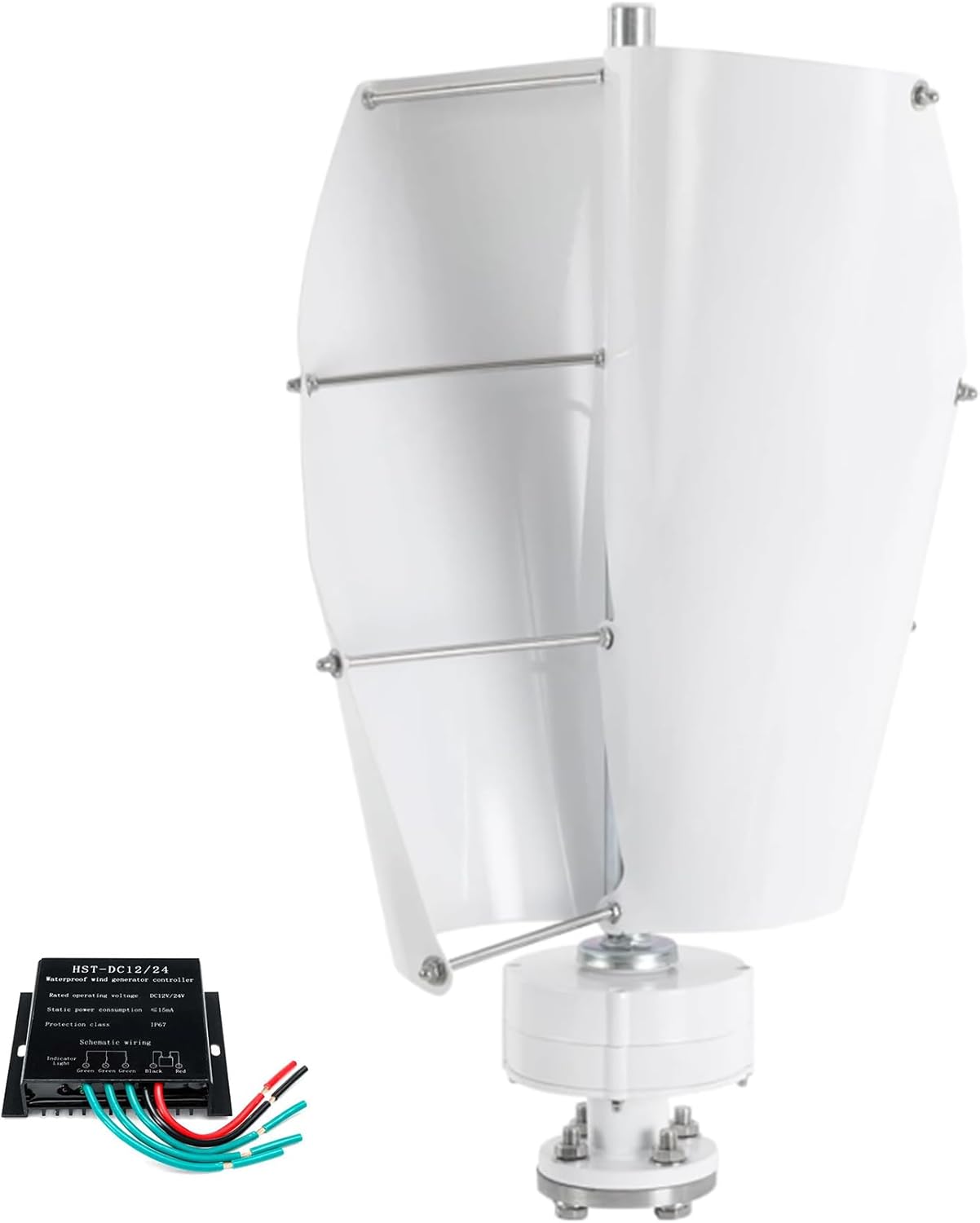 14000W 12V 24V 48V 220V Vertical Axis Wind Turbines Generator,with Controller 2 Blades Wind Turbines Kit for Home Camping (White)