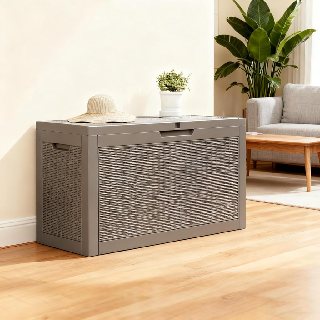 60 Gallon Outdoor Storage Box, Waterproof Resin Deck Box with Lockable Lid – Storage Cabinet for Patio Furniture, Pool Supplies, Garden Tools – Indoor & Outdoor Use