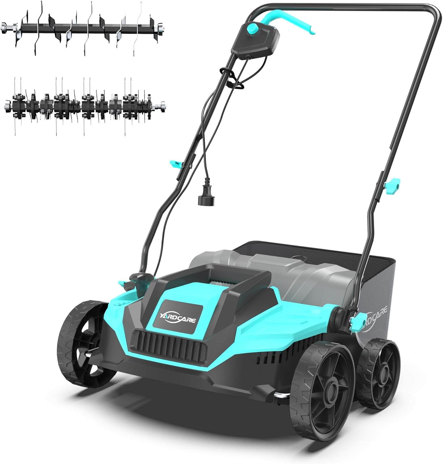 2-in-1 Electric Dethatcher and Scarifier, 14-Inch 13-Amp Lawn Dethatcher with 10.5 Gal Thatch Bag, 5-Position Height Adjustment, Dual Switch