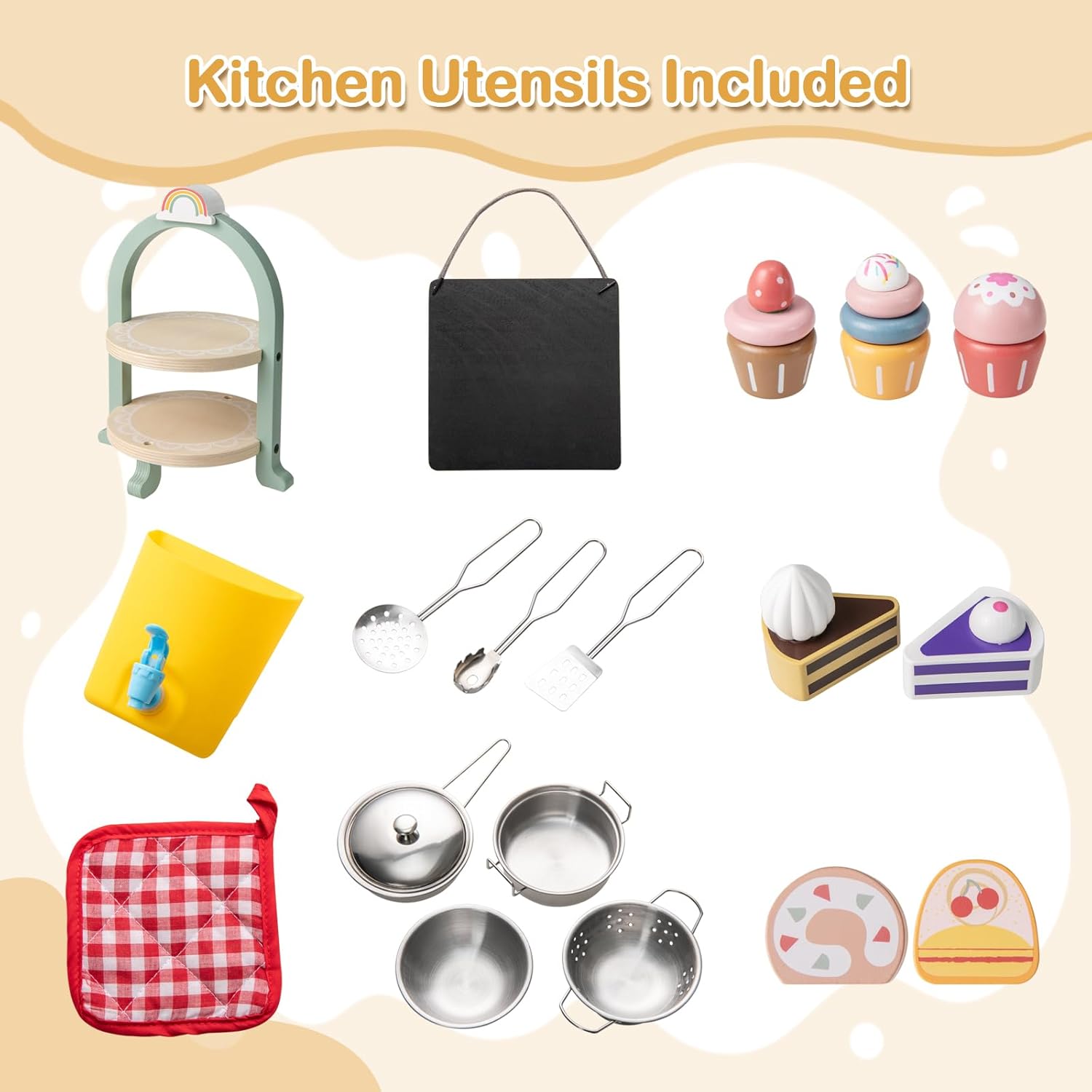 INFANS Mud Kitchen, Outdoor Play Kitchen with Faucet Chalkboard Stoves Removable Sink Cooking Accessories Wooden Kids Kitchen Playset Backyard Garden Toys Gift for Boys Girls Ages 3+