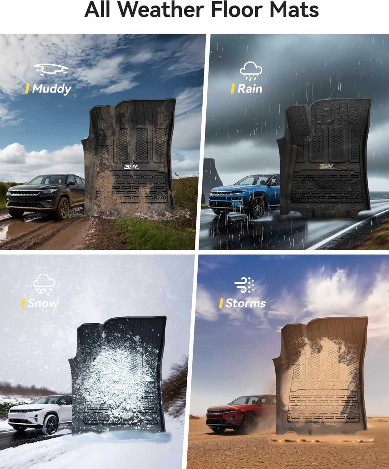 3W Floor Mats & Seat Back Mats & Cargo Liner for 2024-2026 Jeep Wagoneer S EV, All Weather TPE Custom Fit Set Car Floor Mats, Jeep Wagoneer S EV Full Set Floor Mats Accessories, Black