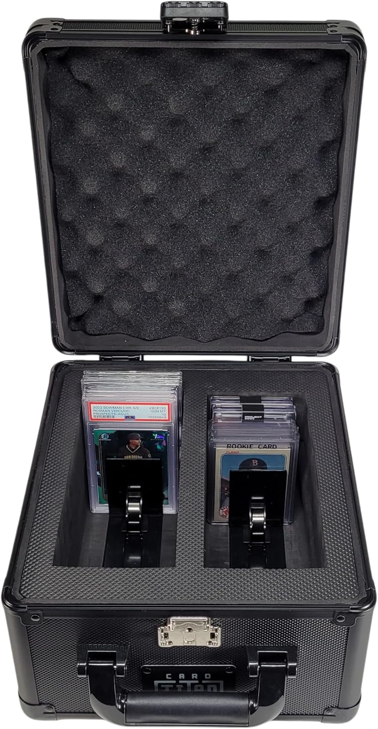 Vault Trading Card Storage Box - Lockable Sports Cards Hard Case with Spring-Loaded Pushers for Top Loaders & Graded Cards - 2 Row