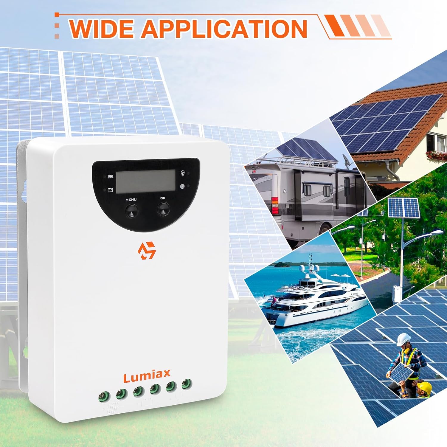 60 Amp Solar Charge Controller, Automatically Detects 12V/24V/36V/48V DC System Voltages, MPPT Solar Charge Controller Competitable with Gel Sealed Flooded and Lithium Battery