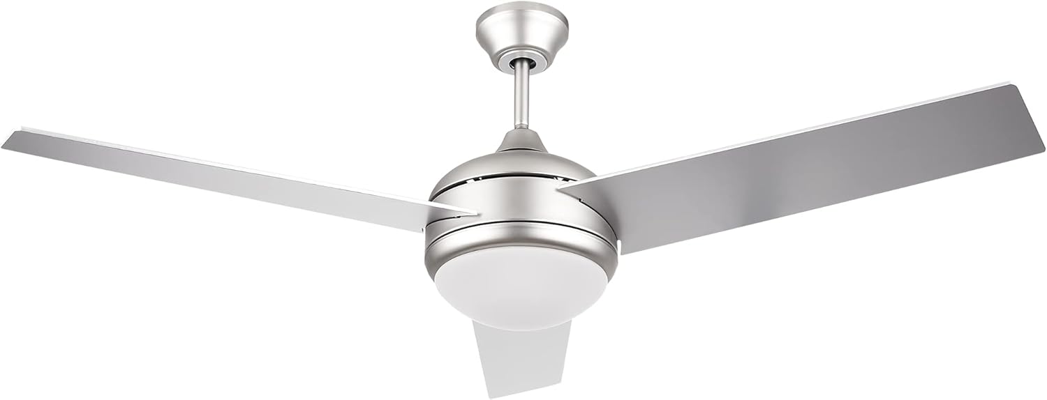 Skylark LED Ceiling Fan with Wall Control | 52 Inch Modern Fixture with Dual Mount for Low Profile or Downrod Hanging | Dimmable Lighting for Living Room and Bedroom, Satin Nickel