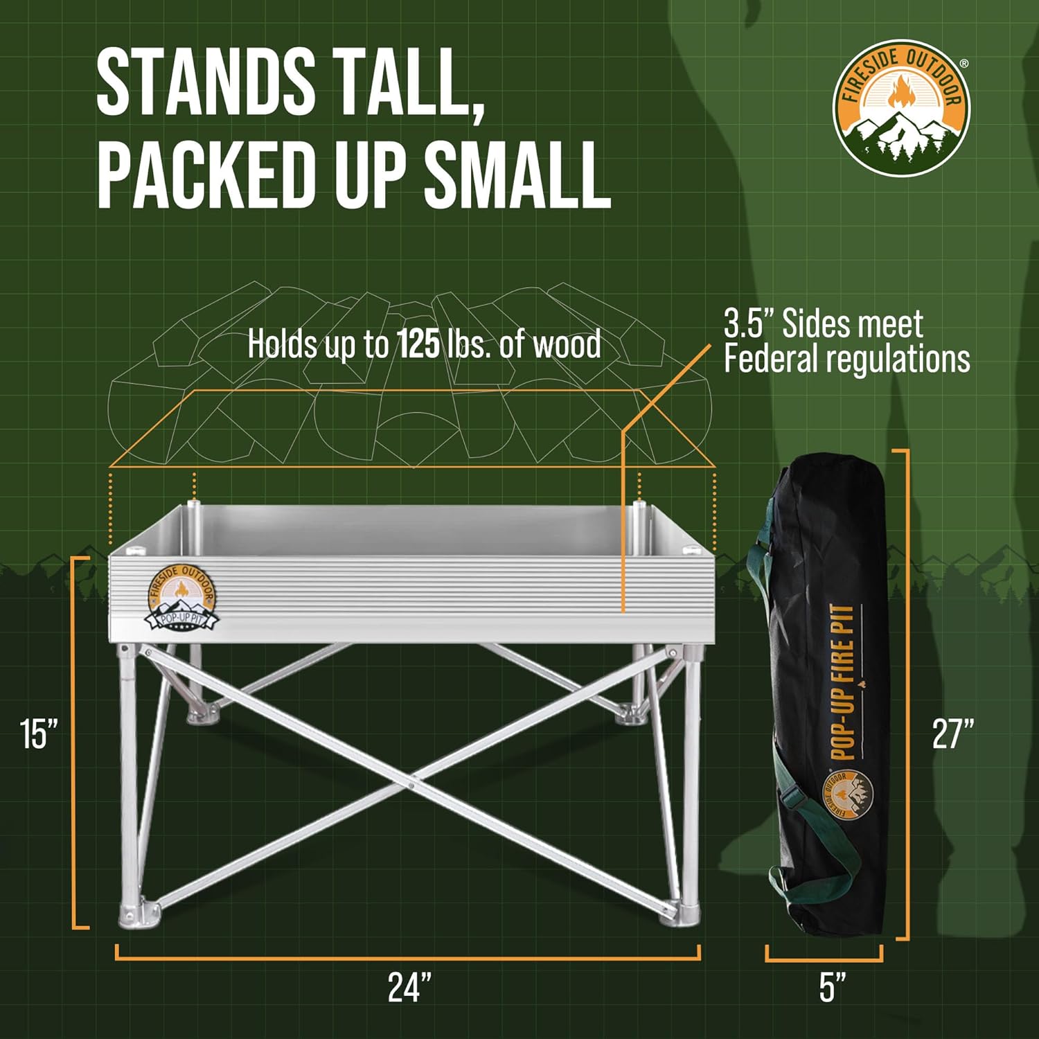 Fireside Outdoor Portable Fire Pit for Camping Fire Pit 24 Inch - Collapsible Pop Up Firepits for Outside, Portable Campfire Pits, Small Firepit for Outside, Weighs 7 lbs, Heat Shield NOT Included