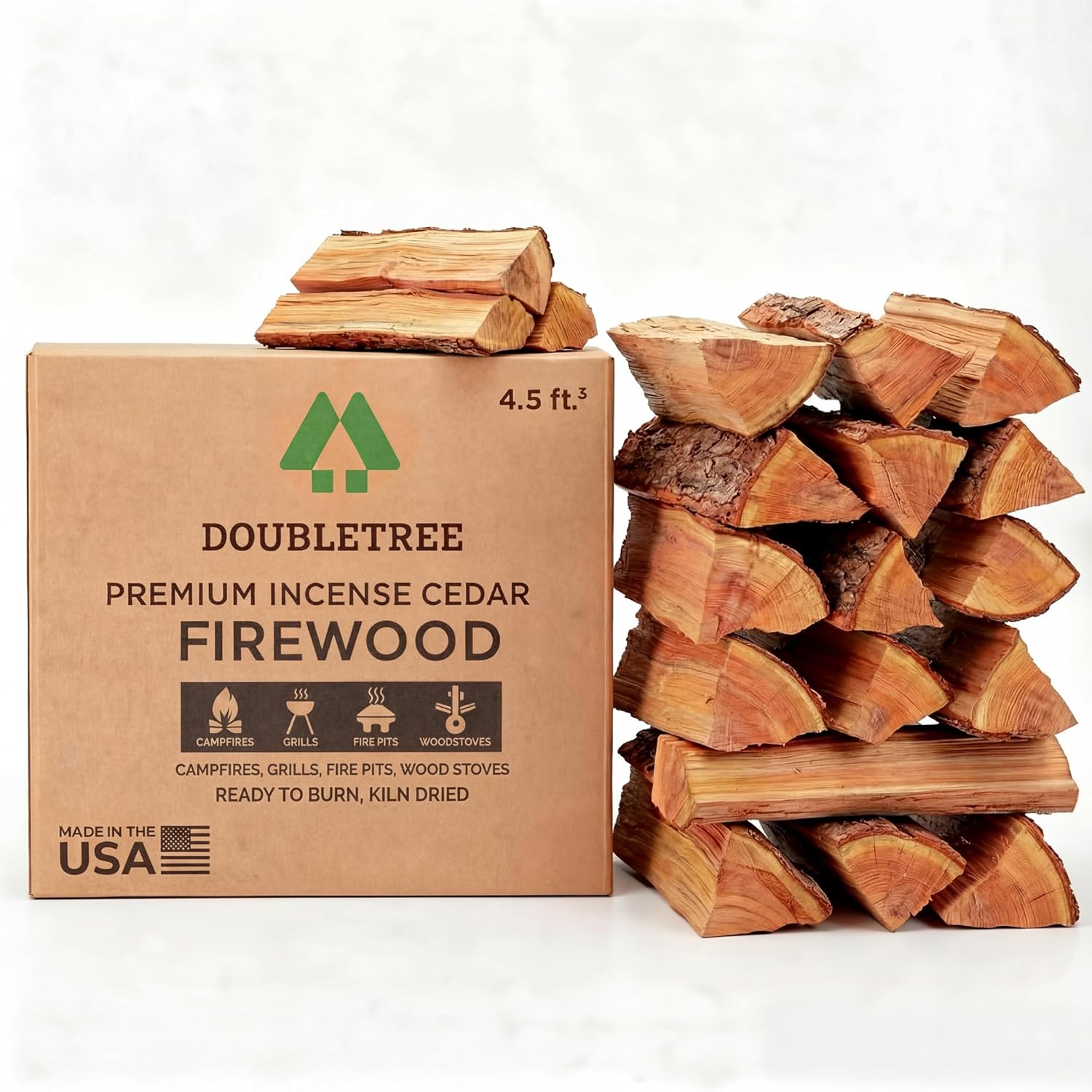 Double Tree - Kiln Dried Premium Incense Cedar Firewood (16inch Logs) (Includes Firestarter) (XX Large 4.5 Cubic ft for Fireplace,Campfire,Wood Stove, Fire Pit, Split Wood for Solo Stove or Breeo)