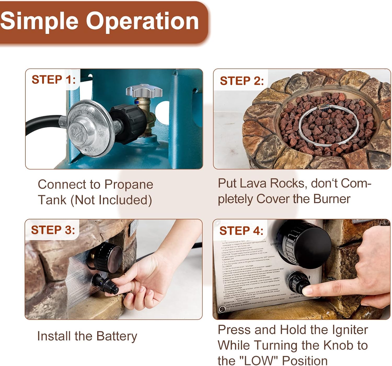 DORTALA Round Propane Outdoor Fire Pit, 28 Inch 40,000 BTU Stone Propane Fire Pit w/Lava Rocks, PVC Cover, ETL Certified, Smokeless Gas Fire Pits for Outside Patio Garden Camping Backyard (Brown)