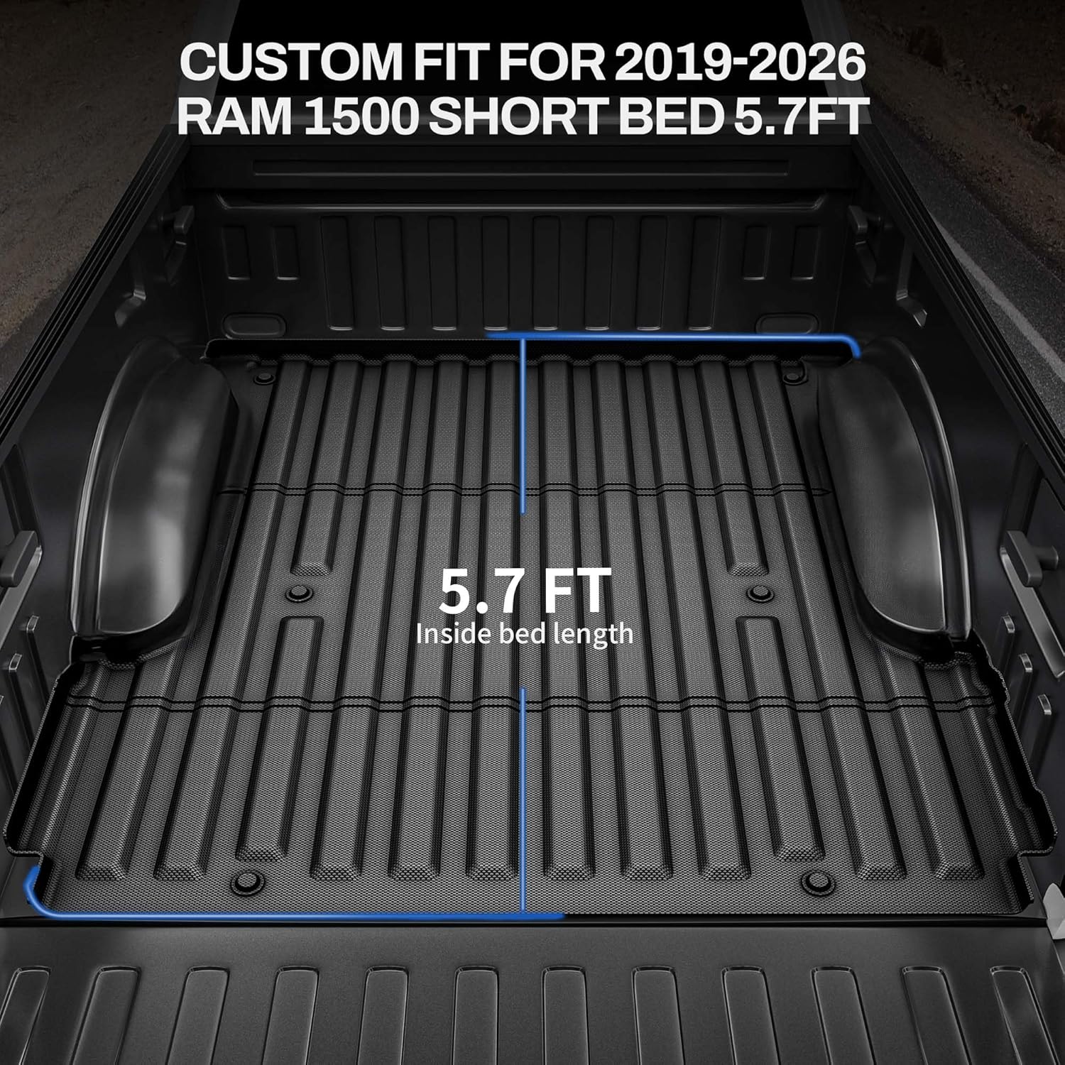 OEDRO Truck Bed Mat Fit for Ram 1500/1500 RHO 2019-2026 & RAM 1500 Classic 2019-2024 Short Bed (5.7 FT / 67.4inches) Not for Rambox, TPE All Weather Heavy Duty Pickup Bed Liner Accessories, Black