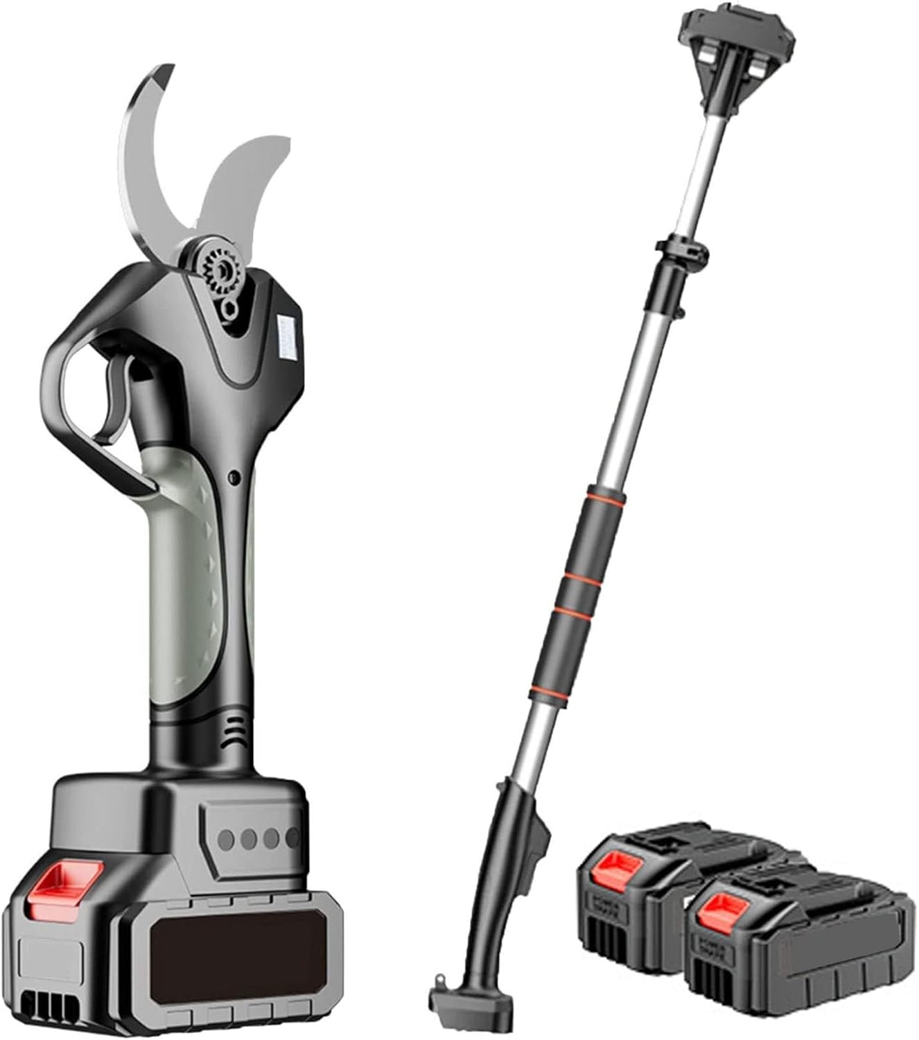 Electric Pruning Shears, Professional Cordless Pruners with 6.8 Foot High Reach Extension Pole, 1-78mm Cutting Diameter, 1-2H Charging Time for Hedge, Branch, Fruit (Color : 2batteries)