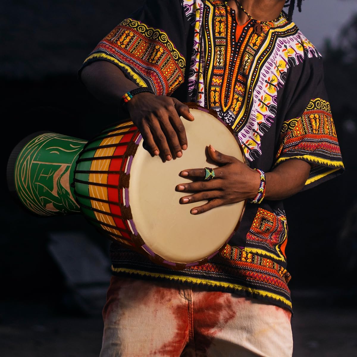 lotmusic African Djembe Drum, Standard 10'' Hand-Carved Mahogany Congo Drums, Professional Bongo Drum With Goatskin Drumhead for Adults