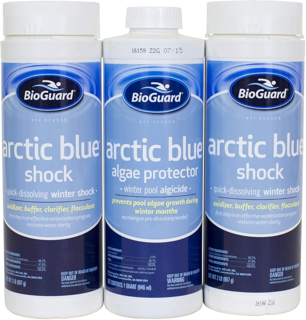 BioGuard Arctic Blue Winter Kit, 24K Gallons, Quick Dissolving Winter Shock, Winter Pool Algaecide, Algae Protector, Restores Water Clarity, Ideal for All Pool Surfaces