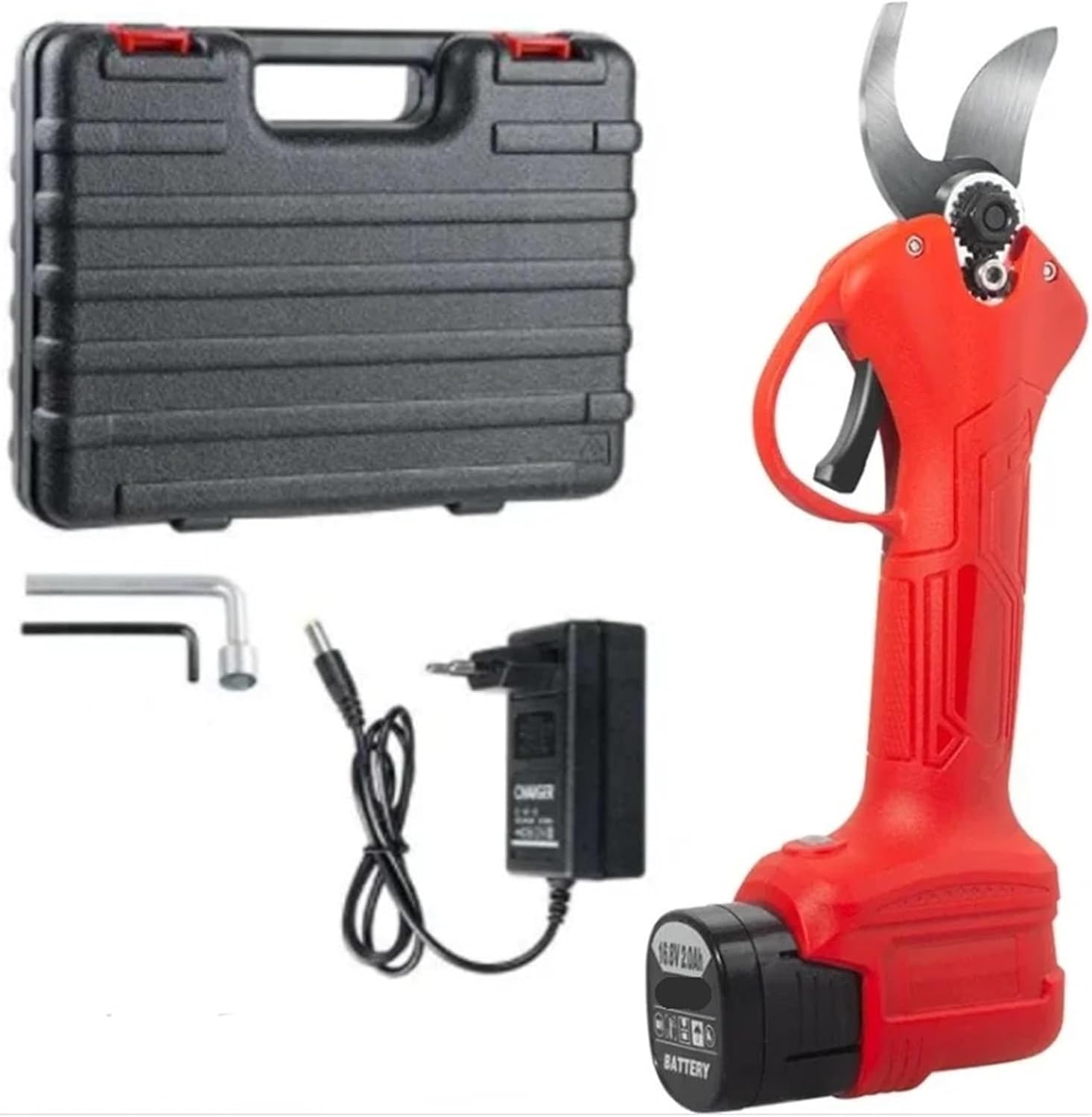 16.8V Brushless Electric Pruning Shears Garden Tool Pruner Cordless Electric Scissors Tree Branches Cutter for Battery(1Battery Plastic R)