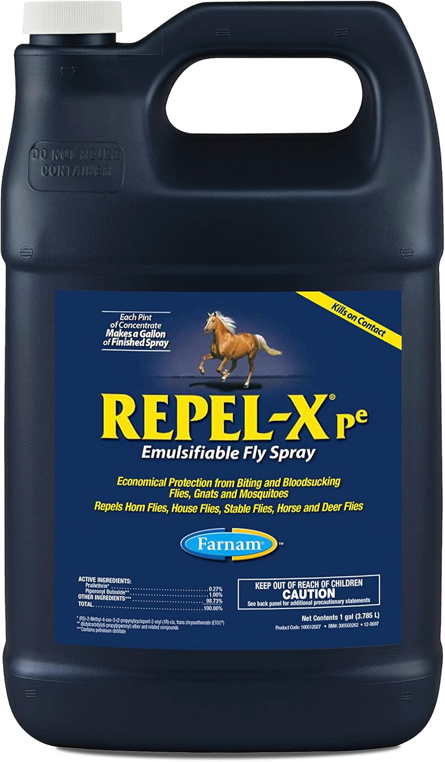 Farnam Repel-XPe Emulsifiable Horse Fly Spray, Liquid Concentrate, Mix with Water, 128 Ounces, One Gallon