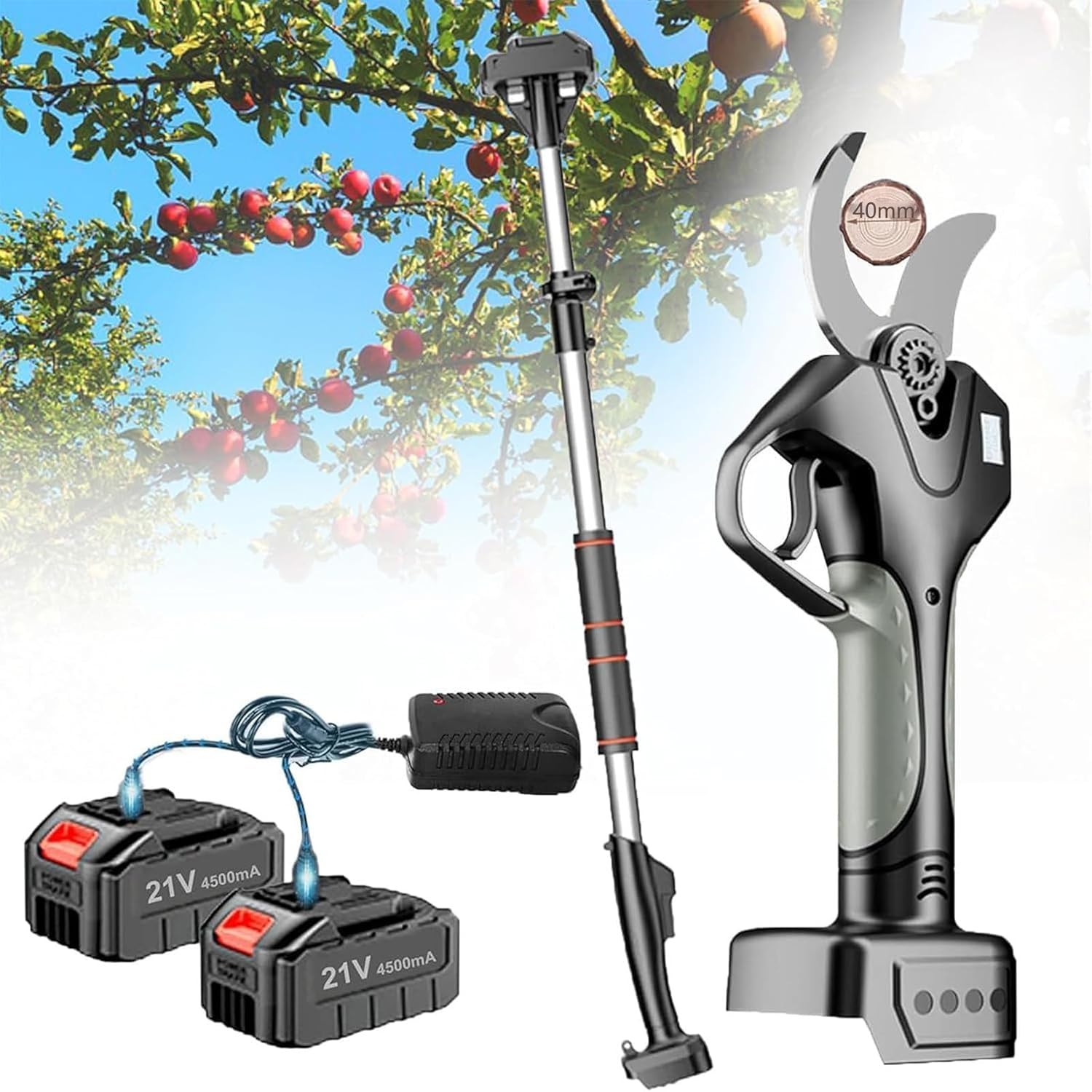 Electric Pruning Scissors,Telescopic Tree Trimmer,with 2.1m Telescopic Pole - 40mm Electric Garden Secateur,for Garden Pruning Fruit Trees, Branch Pruning Shears