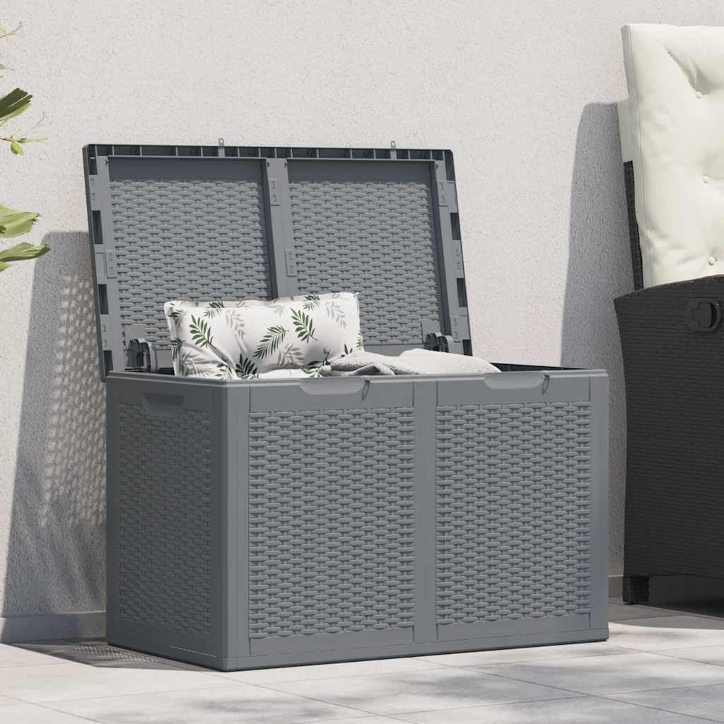 Grey Polypropylene Rattan Garden Storage Box, 47.4 Gallon Capacity, Weather-Resistant Outdoor Deck Boxes for Patio Cushions, Tools, and Toys