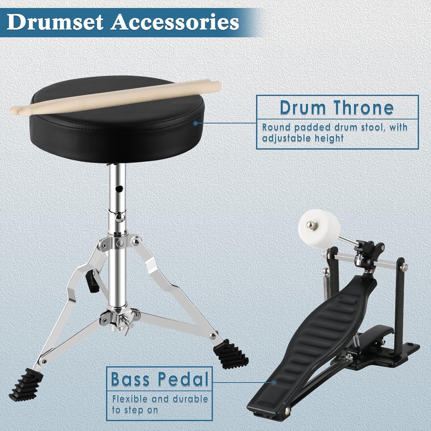 EASTROCK Drum Set, 3 Piece 14'' Drum sets for Drummer,Beginner, Drum Set for 5-7 Years Old with Adjustable Throne,Cymbal,Pedal,Drumsticks(Blue)