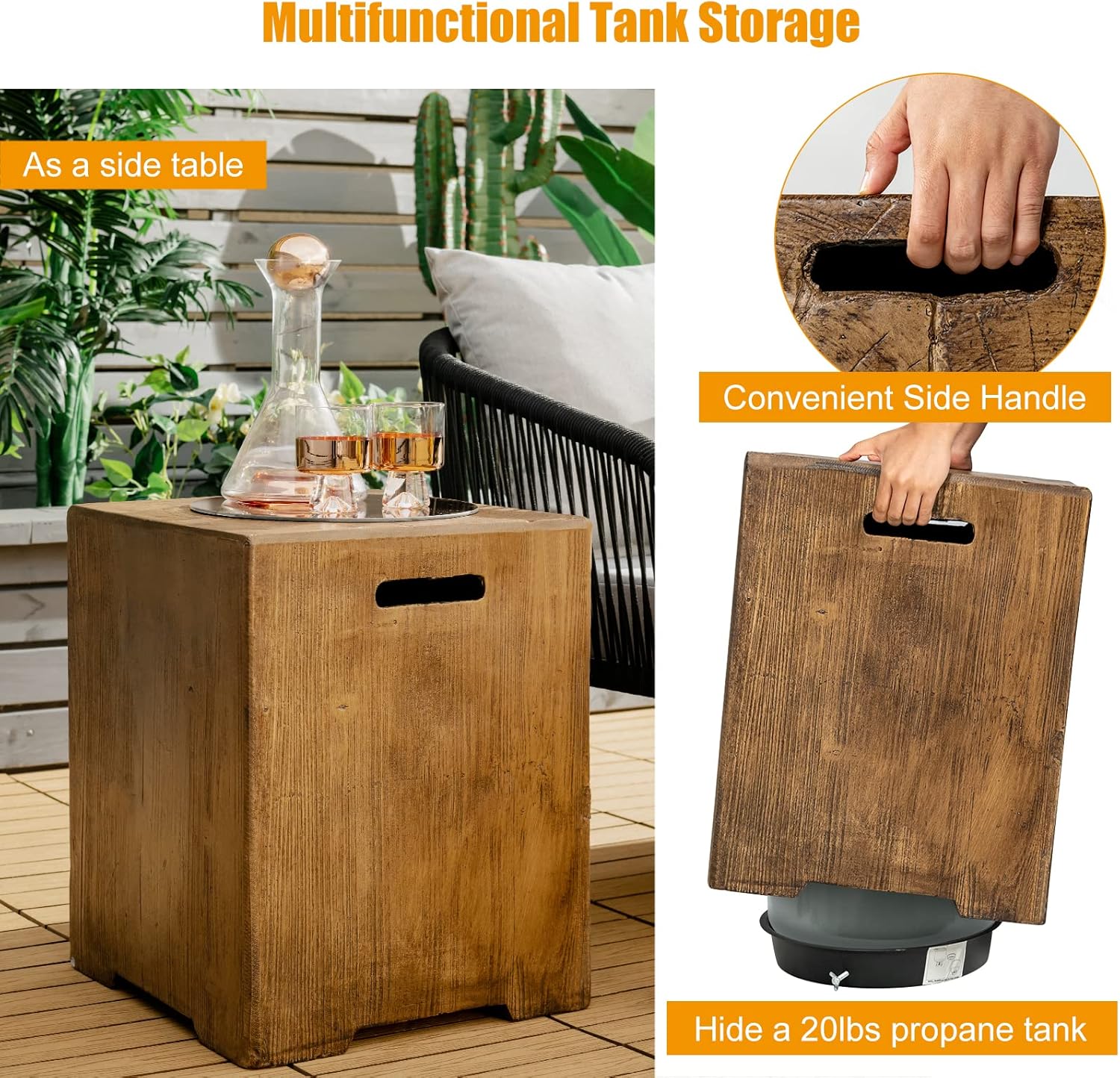 Giantex 2-Piece Propane Fire Pit Table Set with 20 Gallon Tank Side Table, 48 Inch x 27 Inch 50,000 BTU Rectangular Fire Table, Waterproof Cover, CSA Certified Outdoor Furniture for Patio, Garden