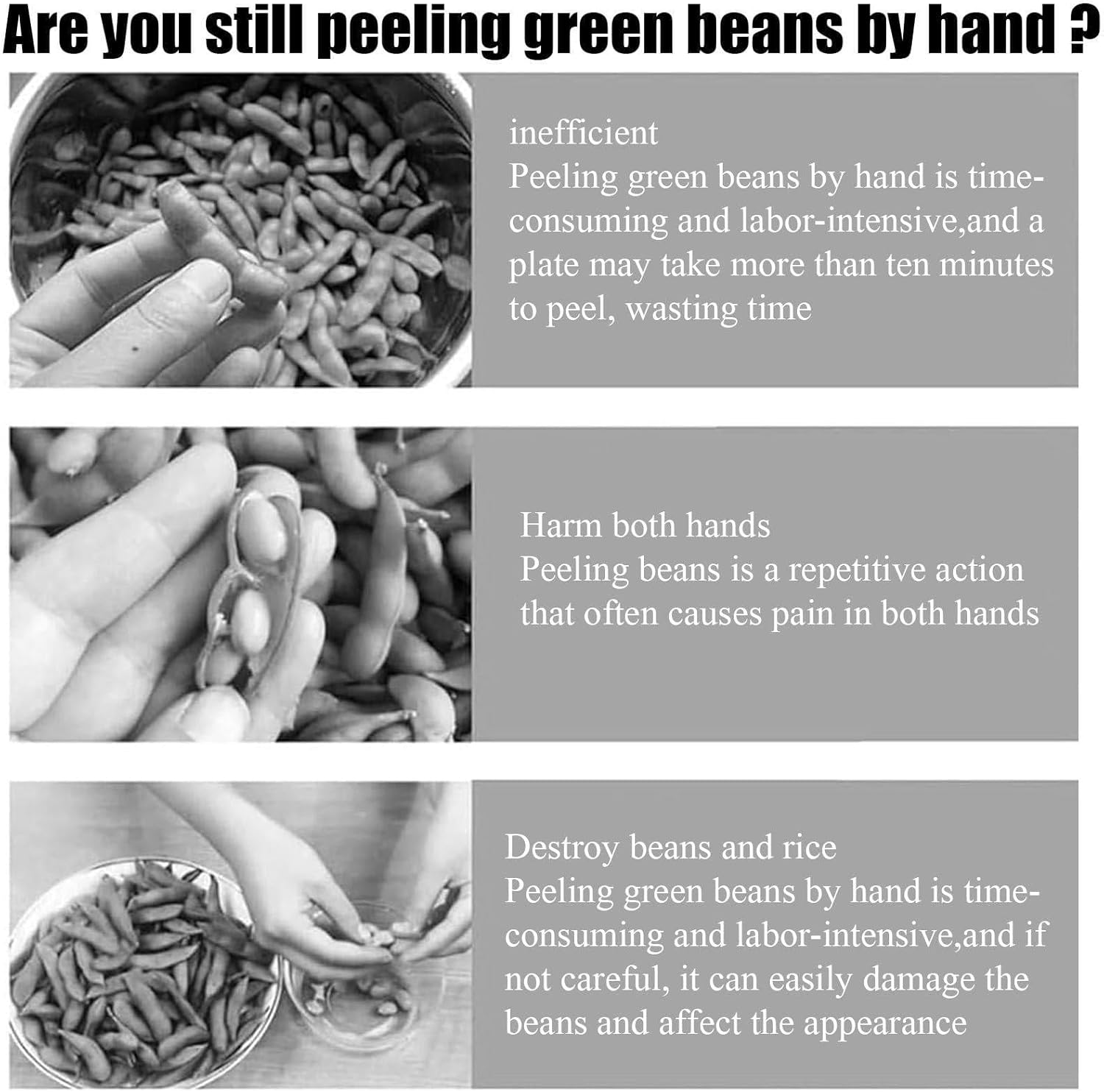 Semi-Automatic Pea Sheller Machine, 20W 304 Stainless Steel, High-Efficiency Bean Peeling Tool, 22 Lbs/h Output for Kitchen Use - Ideal for Peas, Soybeans, and Beans