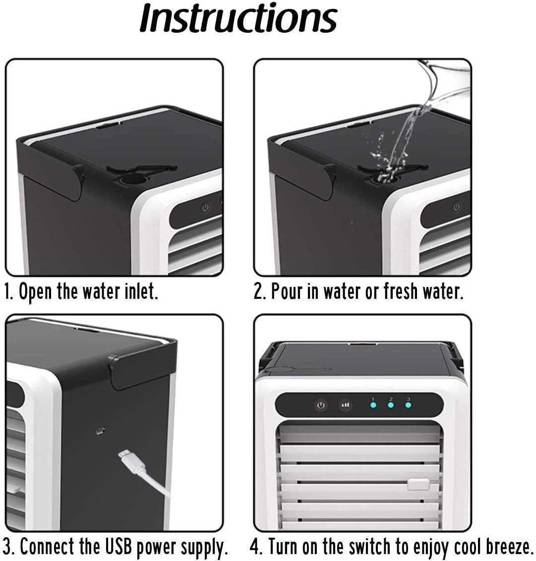 Portable Air Conditioner Fan, Air Cooler Fan, Quiet Mini Air Conditioner Fan, Desk Cooling Fan for Home, Bedroom, Travel, Office