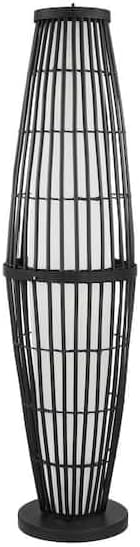 Ceybo 51 in. Tropical Black Outdoor Floor Lamp with Rattan Shade – Weatherproof Design for Patios, Porches & Sunrooms