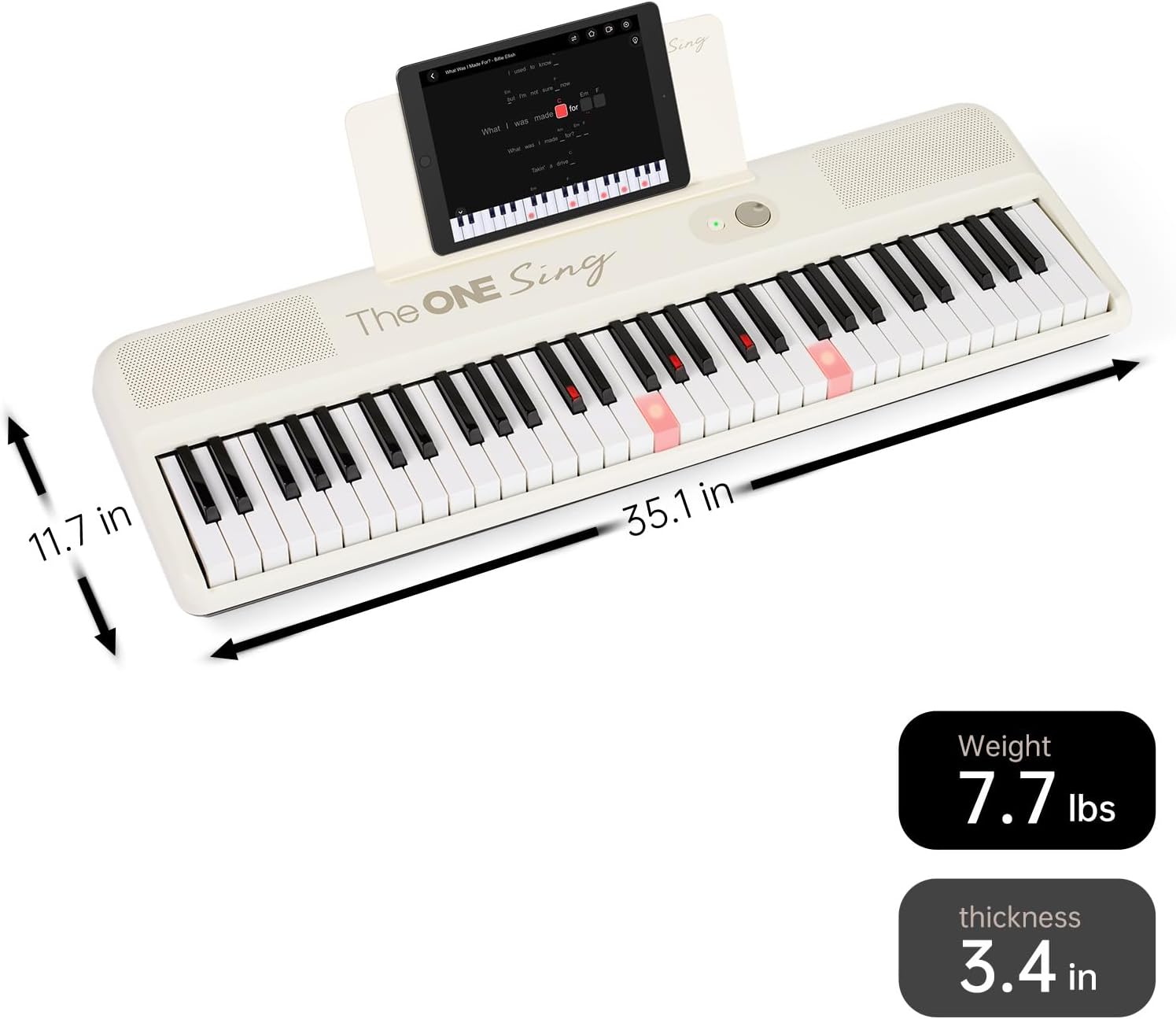The ONE Keyboard Piano Sing, 61 Keys Piano Keyboard For Singing & Practice with Bluetooth, Record, Sheet Music Stand and Huge Library of Songs for Sing-Along, Piano For Music Lover & Beginner (White)