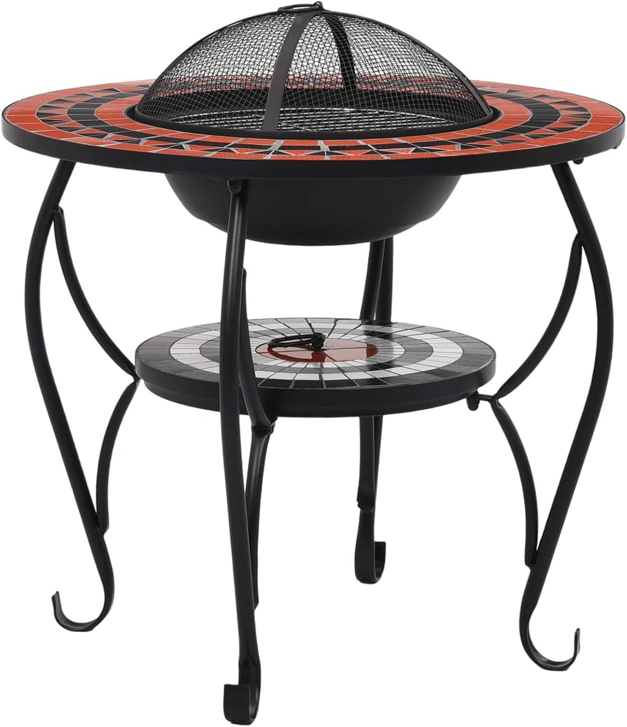 Ceramic Fire Pit Table, 26.8 Inch Steel and Terracotta, Round Mosaic Surface for Outdoor Garden Patio Warmth and Barbecue