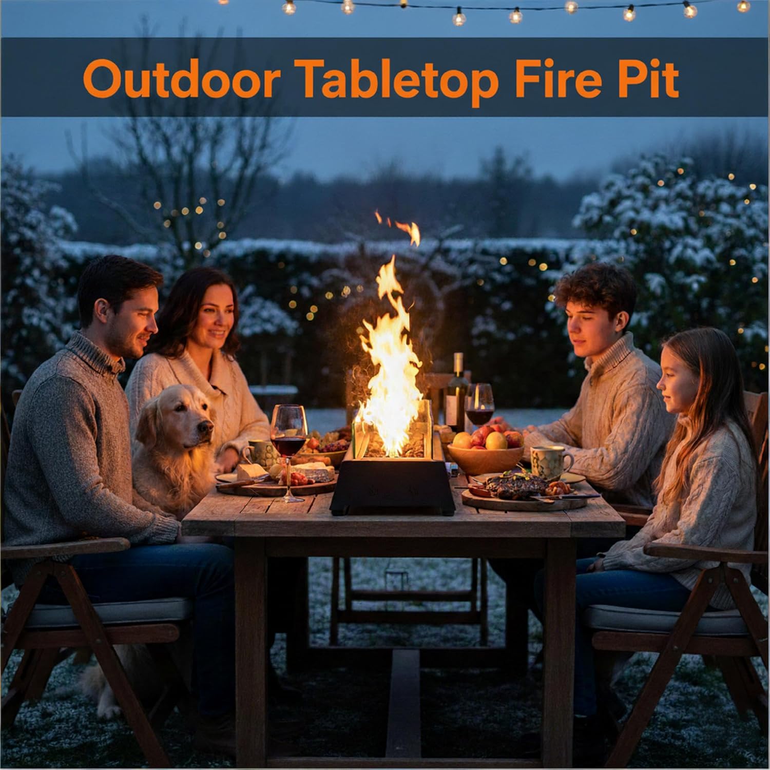 Propane Fire Pit Table, 40,000 BTU 28 Inch Rectangular Outdoor Tabletop Fire Pit with Glass Wind Guard, Black Steel Fire Pit, Portable Gas Fire Pits for Patio Balcony Garden, Not Included Propane