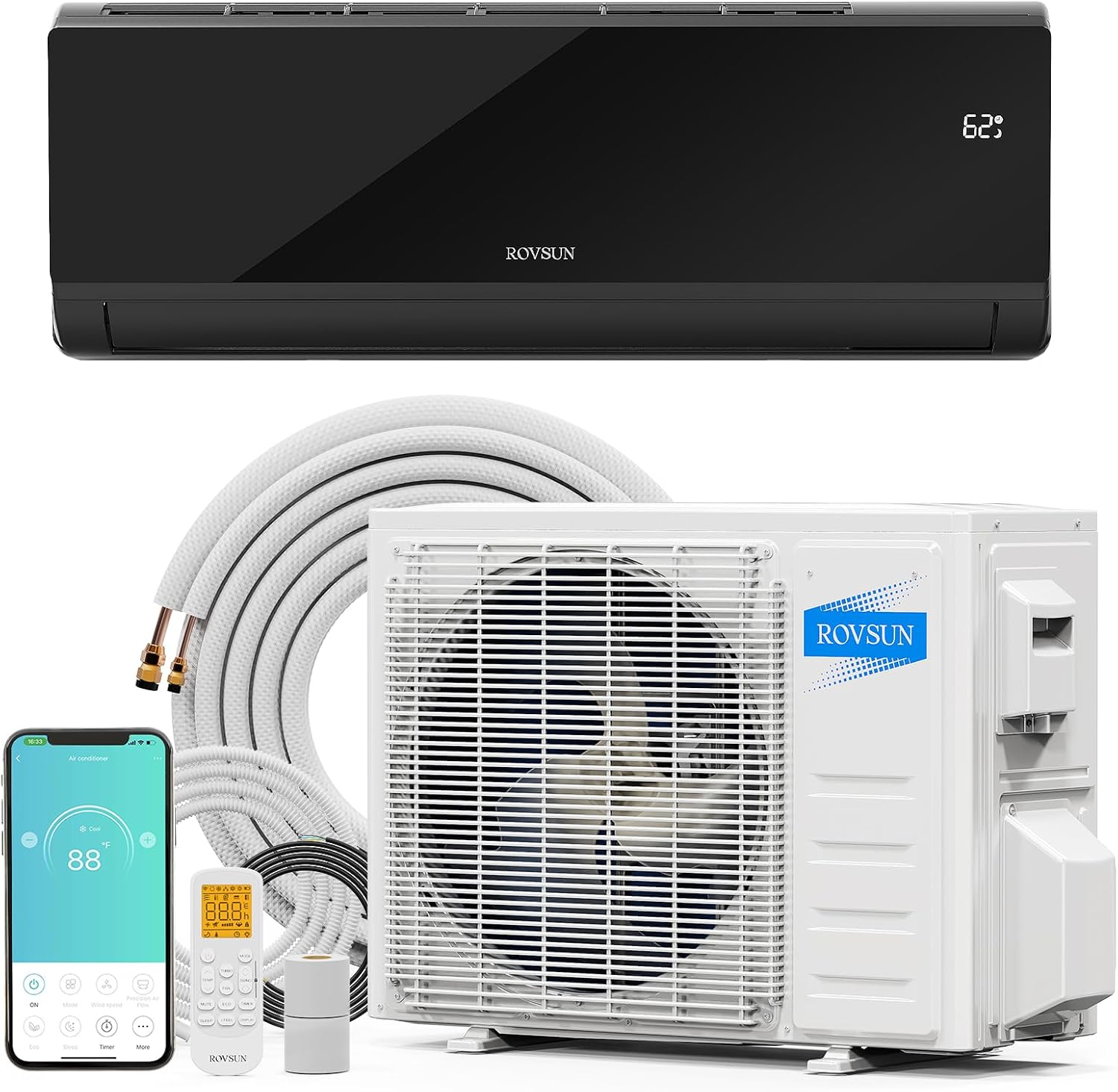 ROVSUN 9000 BTU 19 SEER 115V Energy Saving Ductless Mini Split Inverter Plus System with Heat Pump and Dehumidification, AHRI Certified