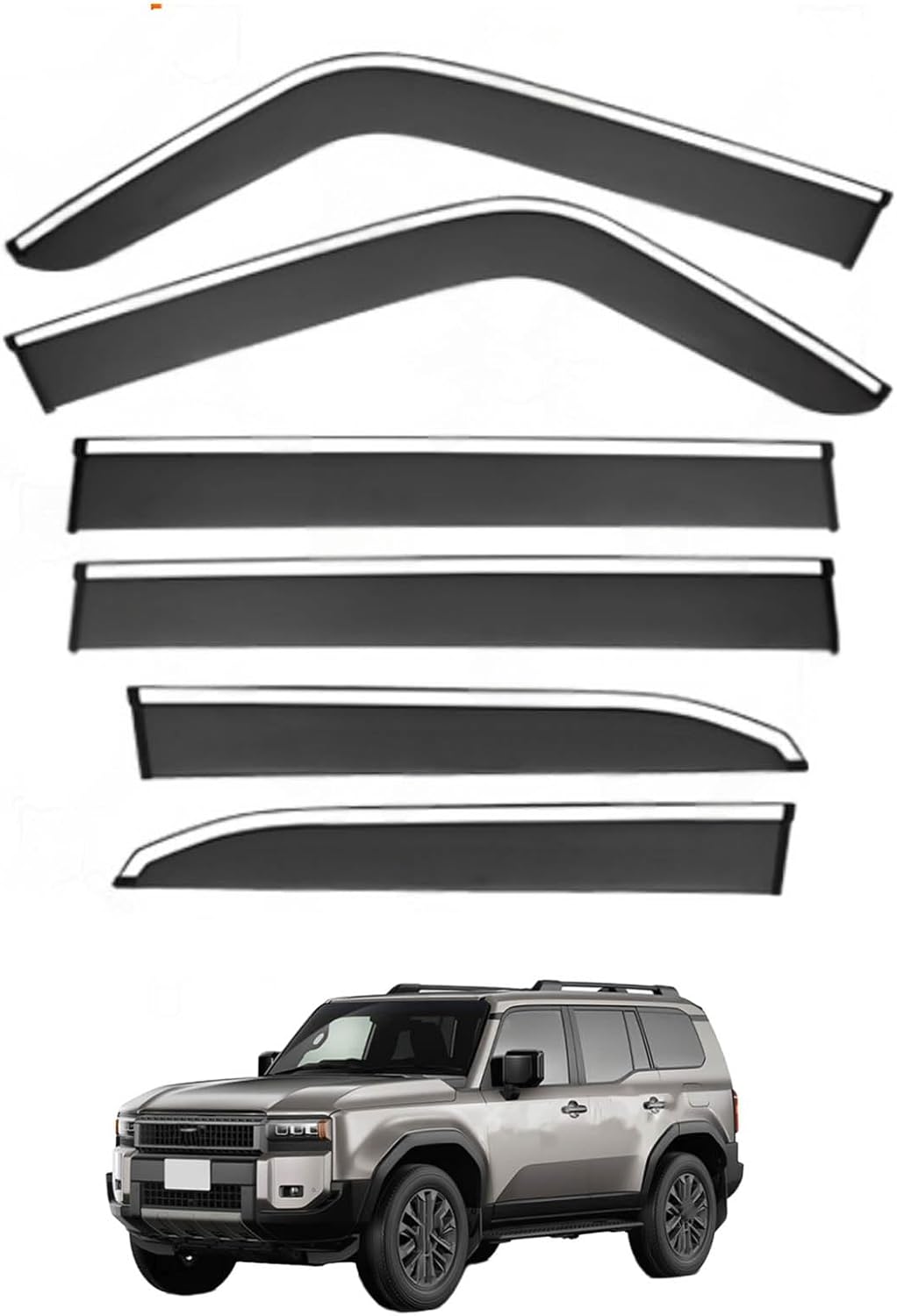 Window Deflectors for Toyota Prado FJ250 MK5-J250 2024+, Sun Rain Guard Window Visors Vent Shades with Bright Stripes Car Accessories,6PCS