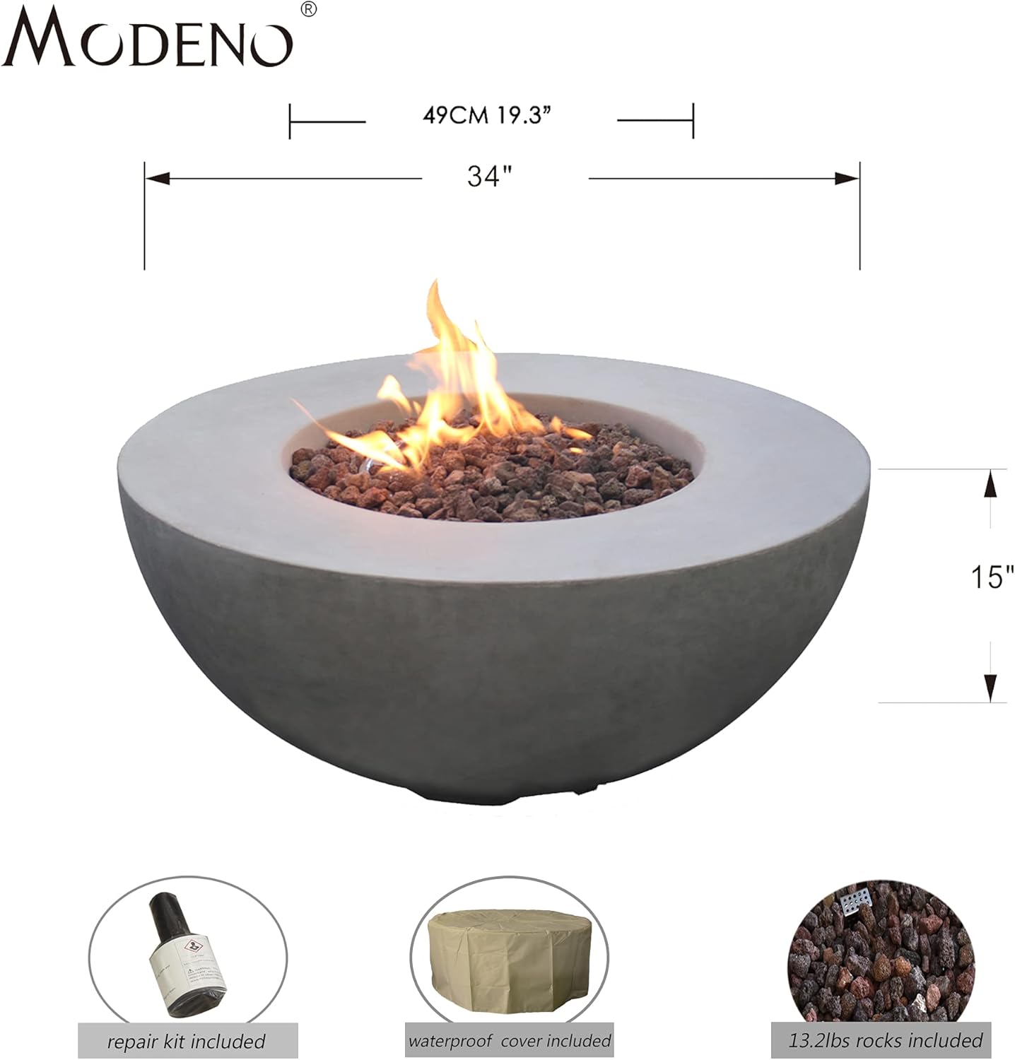 MODENO Roca Concrete Propane Fire Table