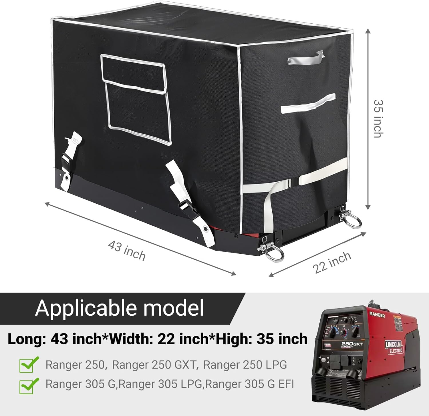 Waterproof Welder Generator Cover - Fits for Lincoln Electric Ranger GXT/250/305 Series - Heavy Duty 600D Oxford, All Weather Protection, Fits Ranger 250 GXT, 250, 250 LPG, 305 G, 305 LPG, 305 G EFI