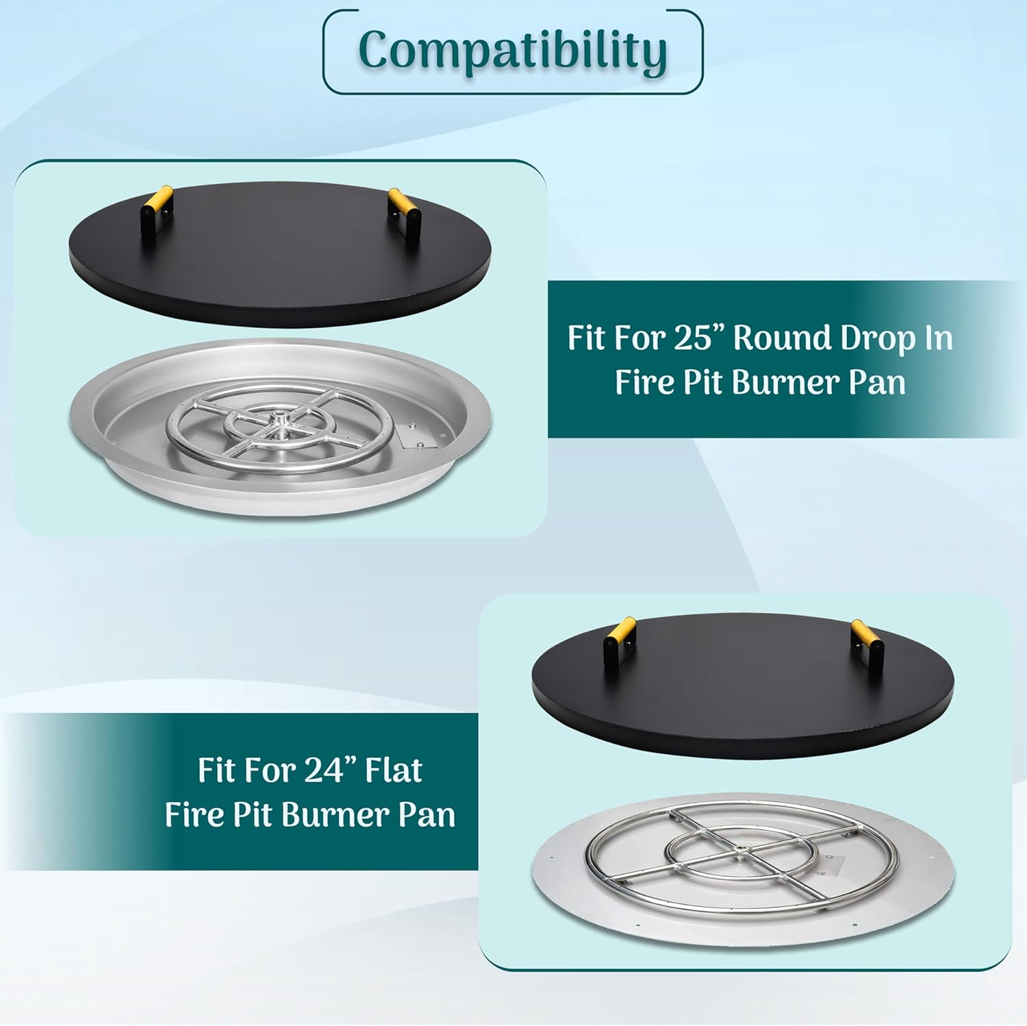 Fire Pit Lid Round - Fire Pit Snuffer Lid 28 inch Diameter & 1.5 mm Thickness - Drop-in Burner FirePit Pan Lid - Grill Fire Ring Lid with Handle