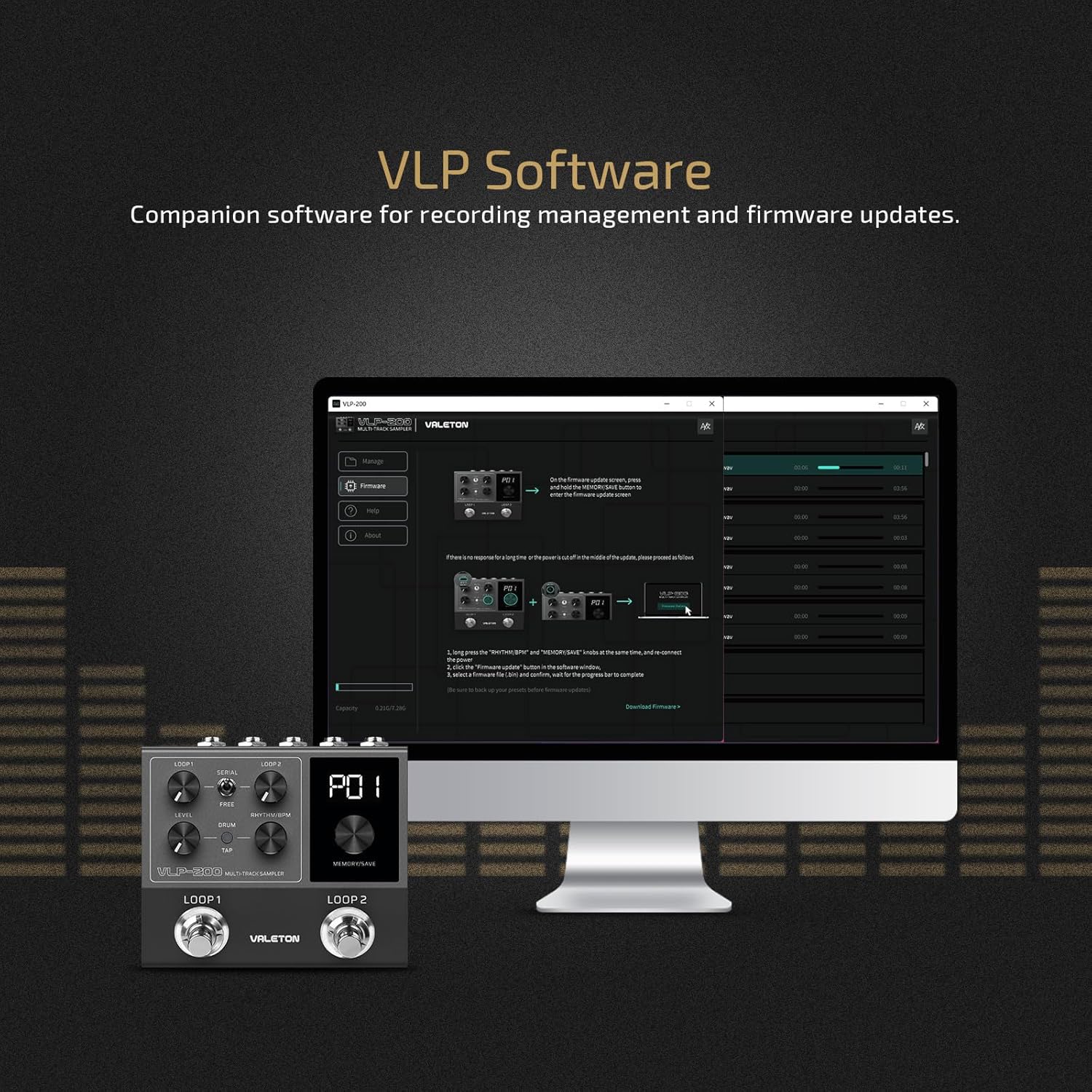 VALETON Looper Pedal Dual Track Stereo Looper for Guitar, Bass, Keyboard, Vocals Drum Machine 99 Project Storage spaces Software Support VLP-200(Included 1 PCS Additional 15 CM TS Cable)