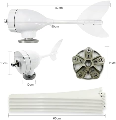 800W-1200W 5-Blade Wind Turbine Generator, 12V/24V/48V Horizontal Axis Wind Power System with MPPT Controller, Automatic Wind Direction Adjustment for Outdoor Use