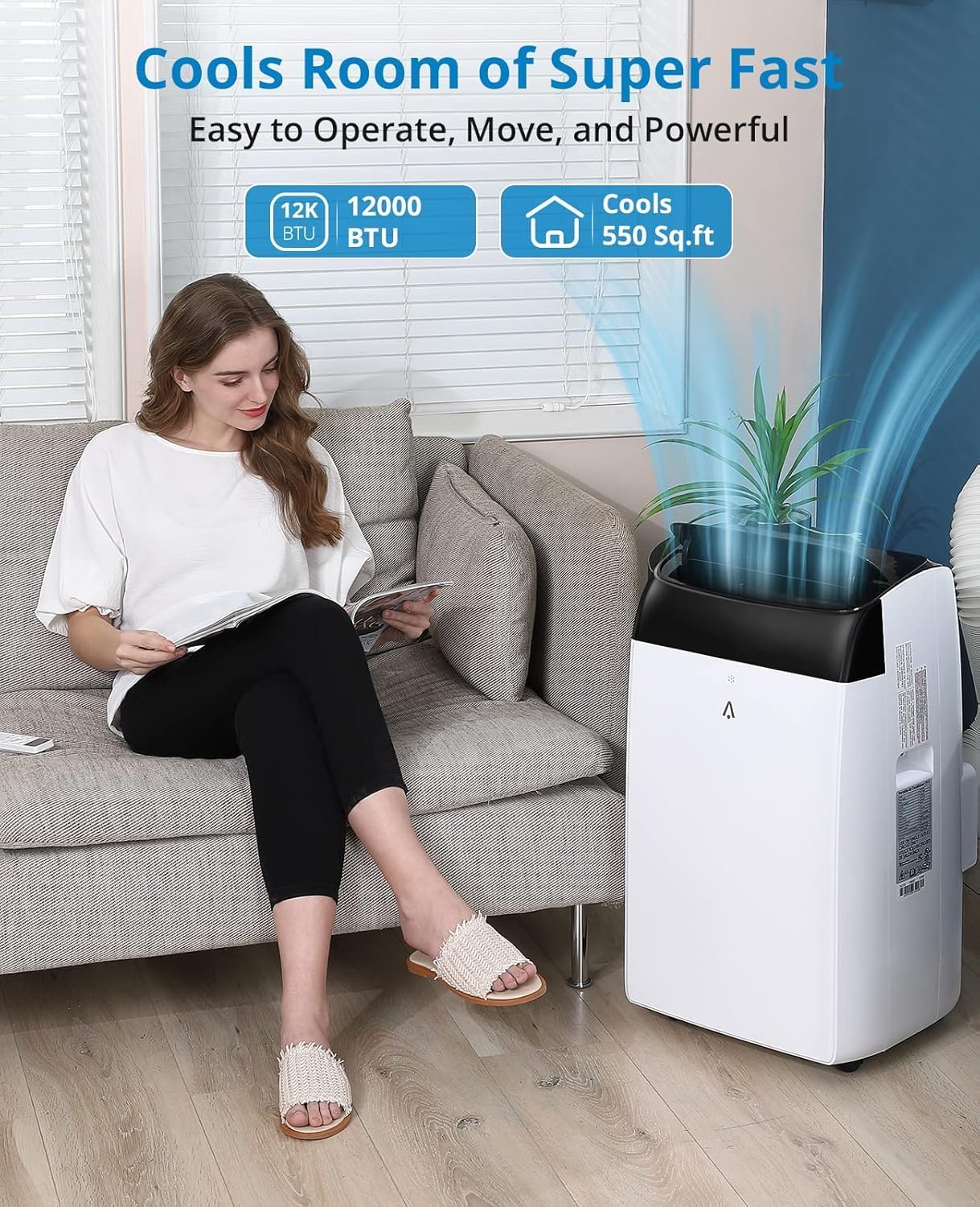 12,000 BTU Portable Air Conditioner for 550 Sq Ft - 3-In-1 AC Unit with Cooling, Dehumidifier & Fan Modes, Remote Control, 24H Timer, Installation Kit for Home, Office & Dorm